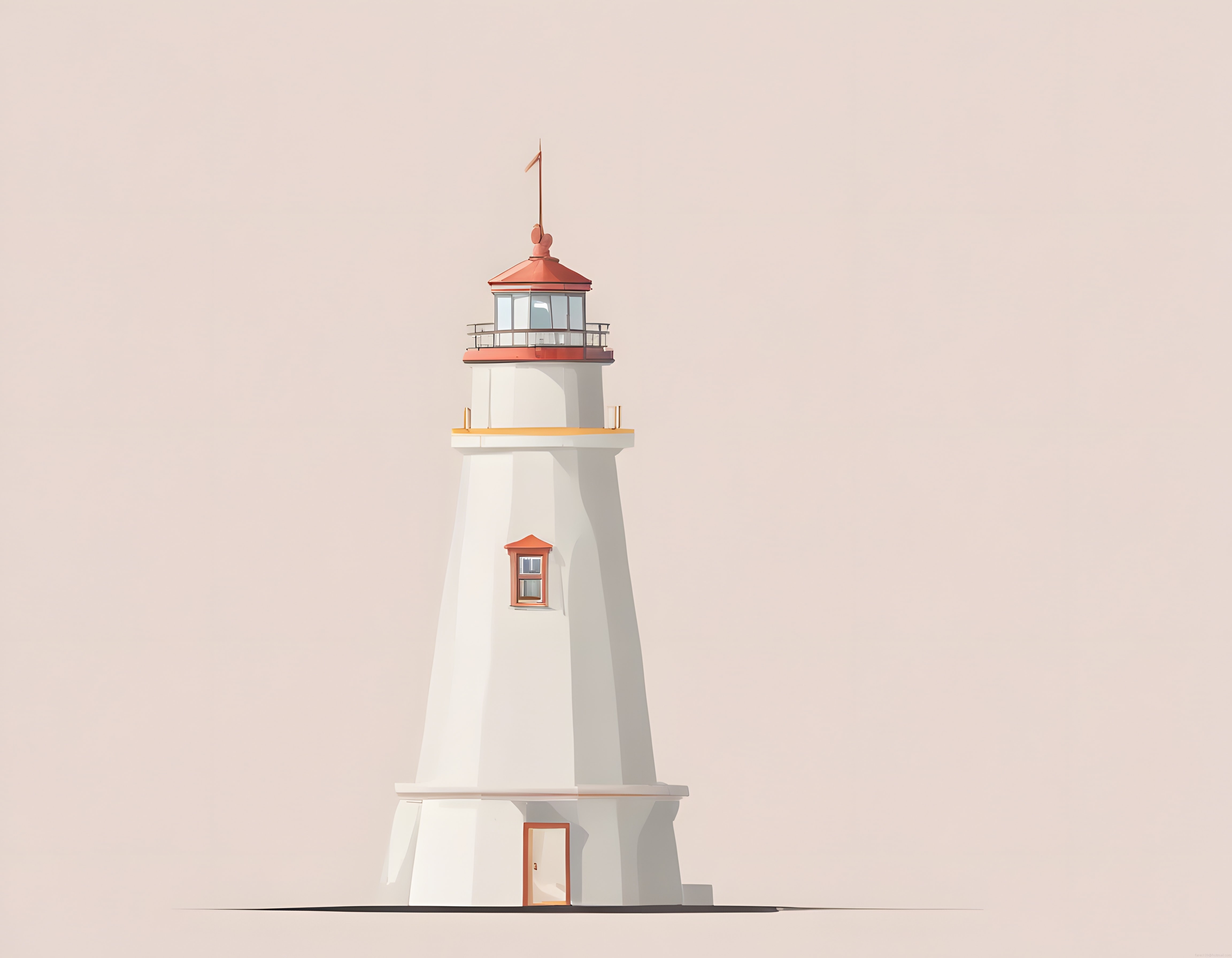 Minimalist Beyaz Deniz Feneri İllüstrasyonu ve Pastel Arka Plan