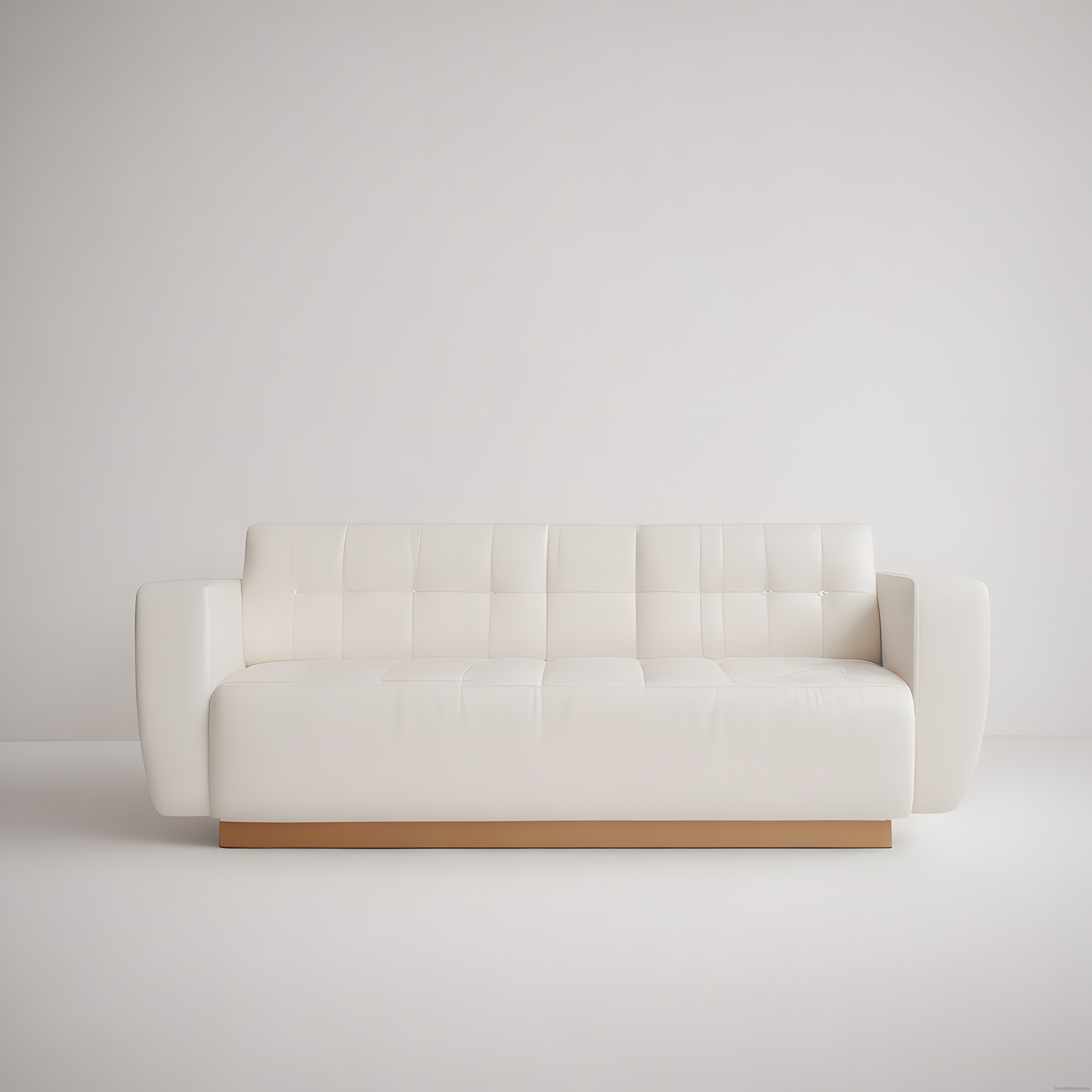 Minimalist Beyaz Deri Kanepe ve Altın Tabanlı Modern Salon Dekorasyonu