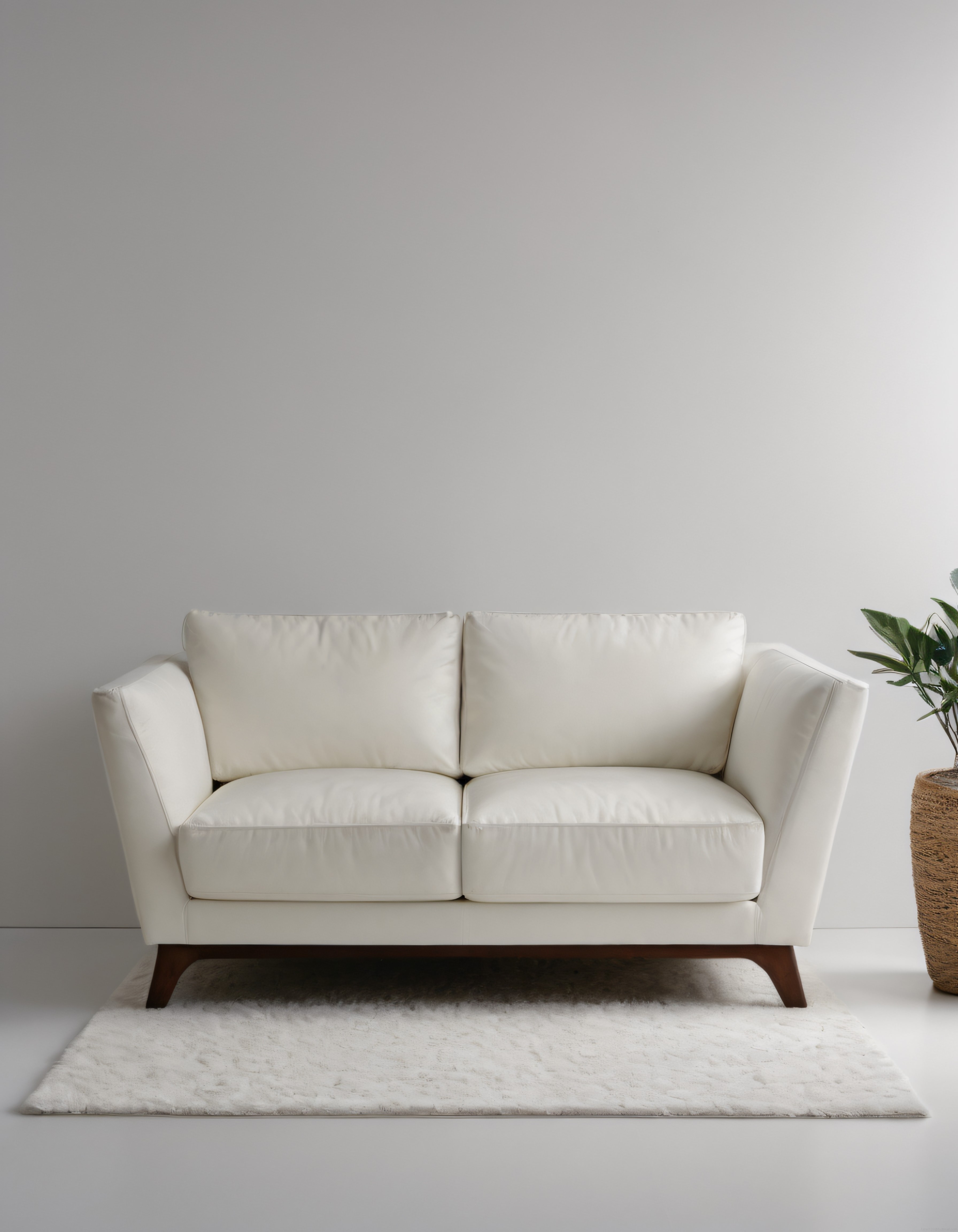 Minimalist Beyaz Deri Kanepe ve Doğal Dokulu Salon Dekorasyonu