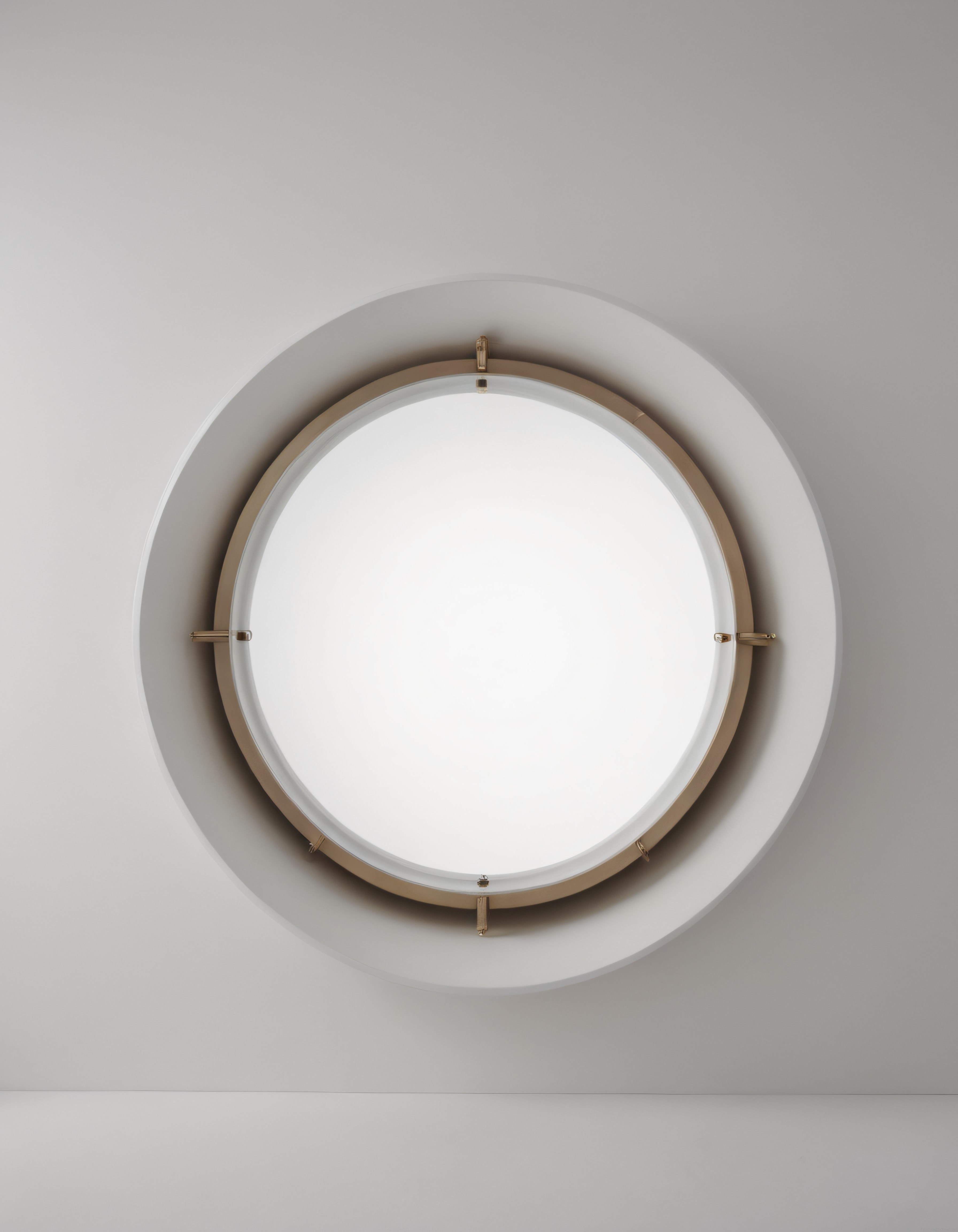 Minimalist Beyaz Duvar Üzerinde Altın Detaylı Yuvarlak Modern Ayna Tasarımı