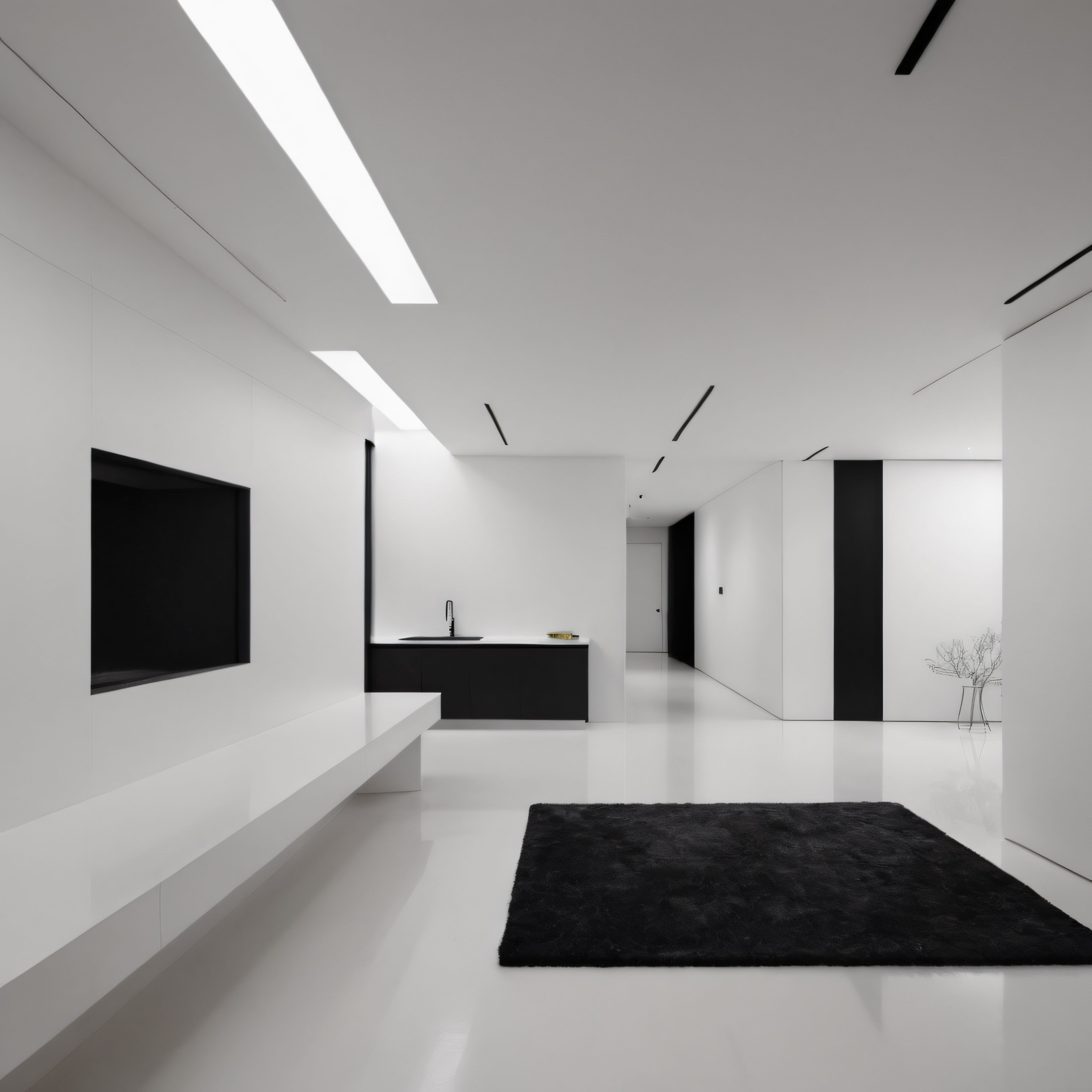Minimalist Beyaz Ev Dekorasyonu: Modern Siyah Detaylı Salon Tasarımı