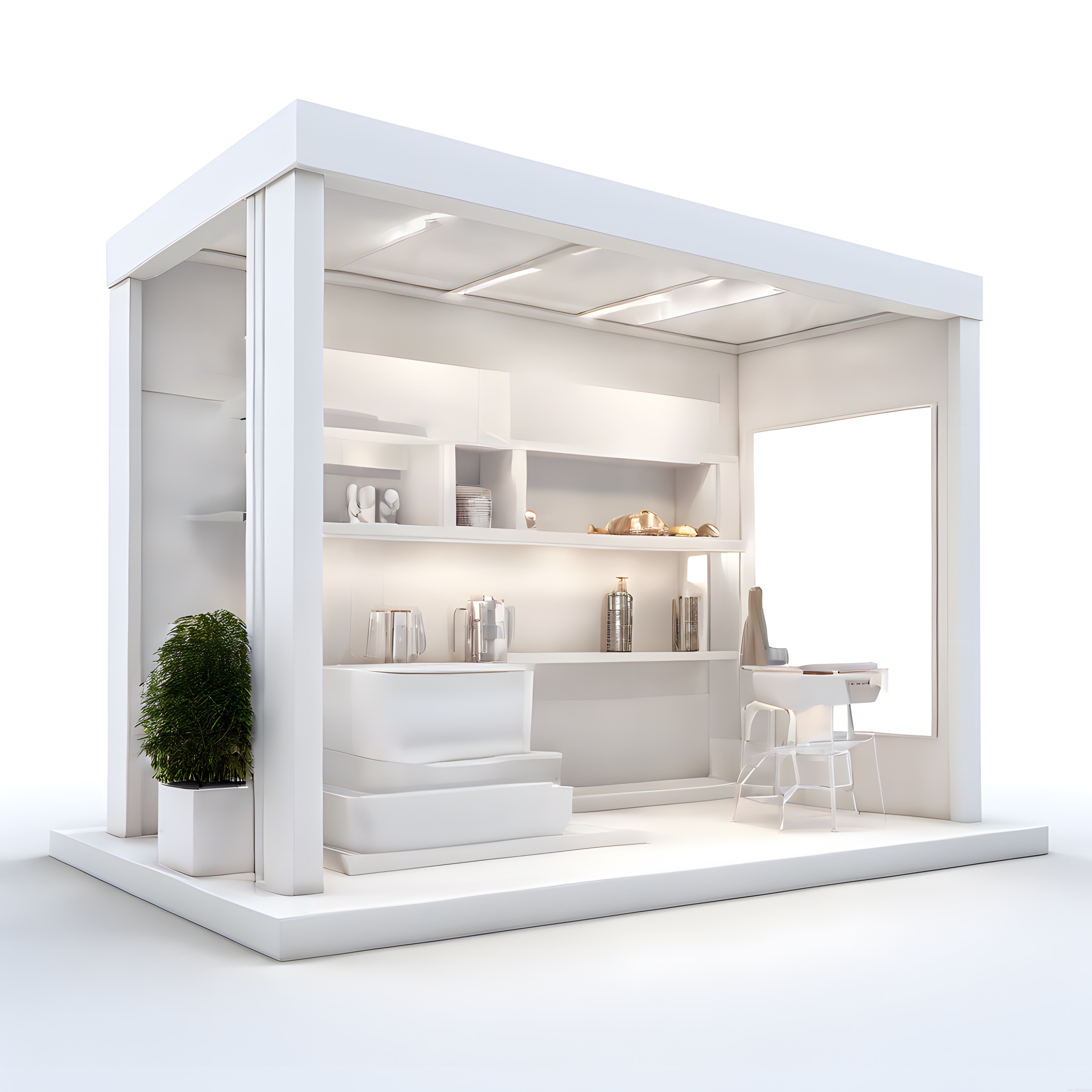 Minimalist Beyaz Fuar Standı: Modern Sergi Alanı ve Tasarım Detayları