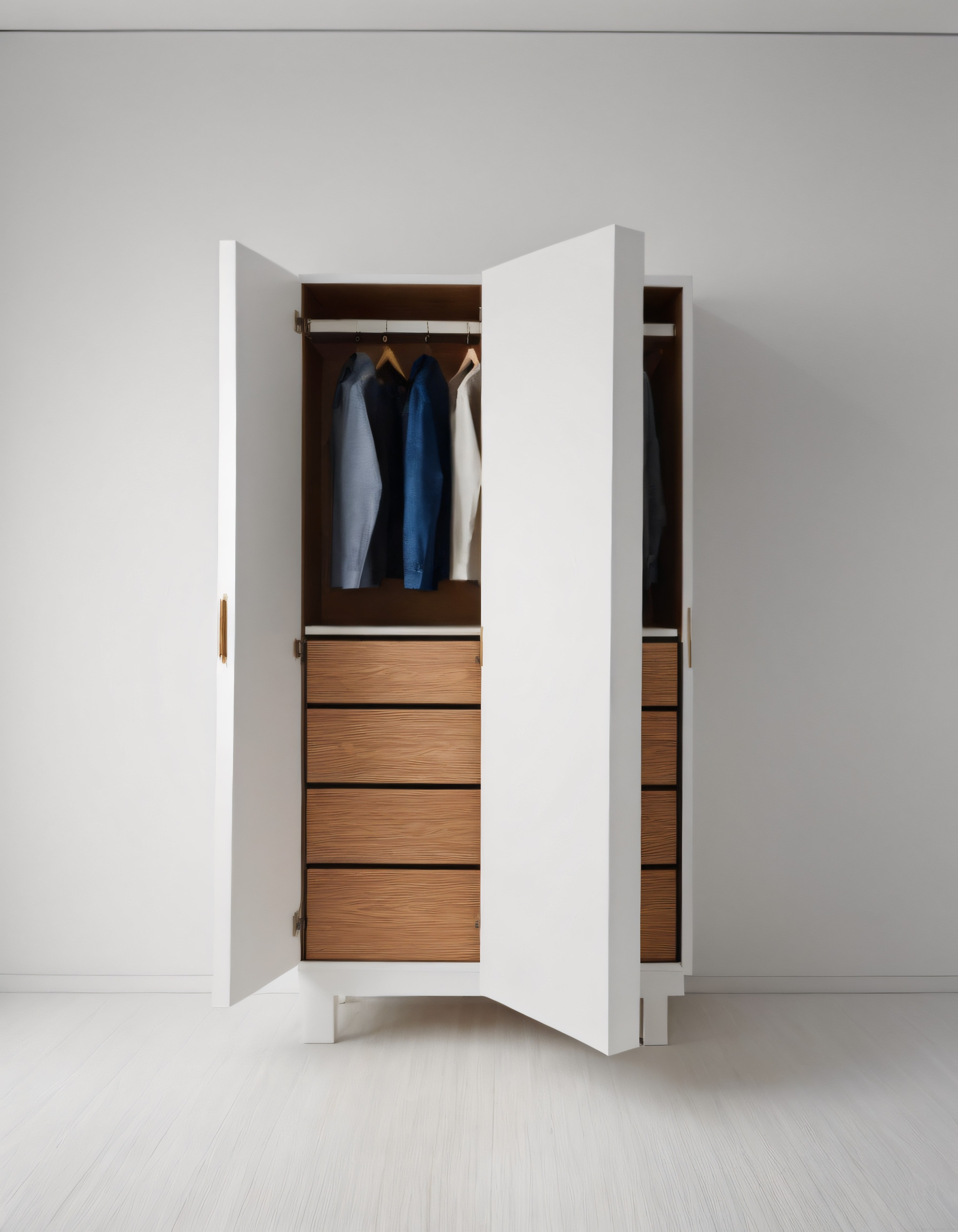 minimalist beyaz gardırop ve ahşap detaylı modern yatak odası dekorasyonu