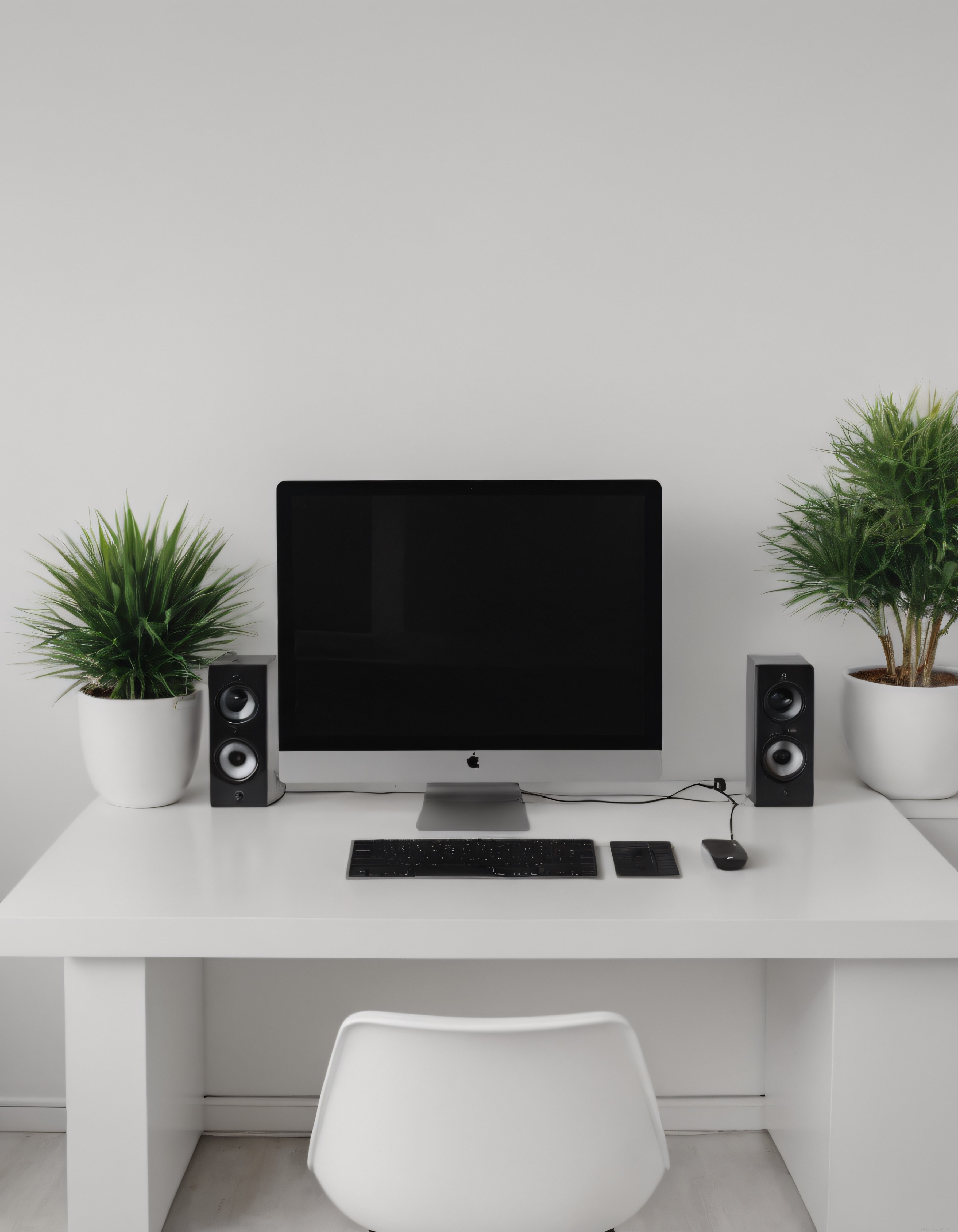 Minimalist beyaz home office düzeni ve modern bilgisayar çalışma masası tasarımı