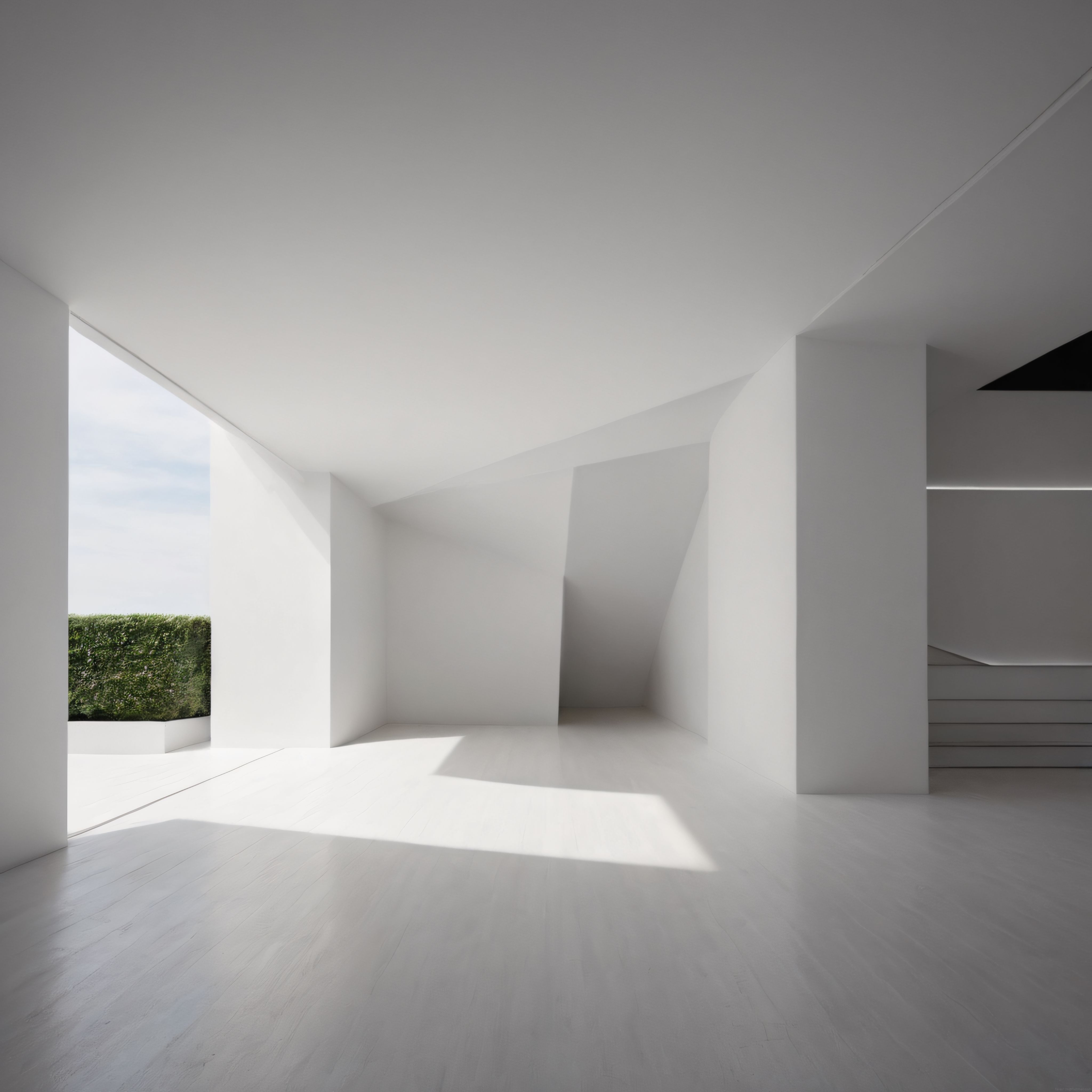 Minimalist Beyaz İç Mekan: Geometrik Formlar, Doğal Işık ve Sakin Atmosfer