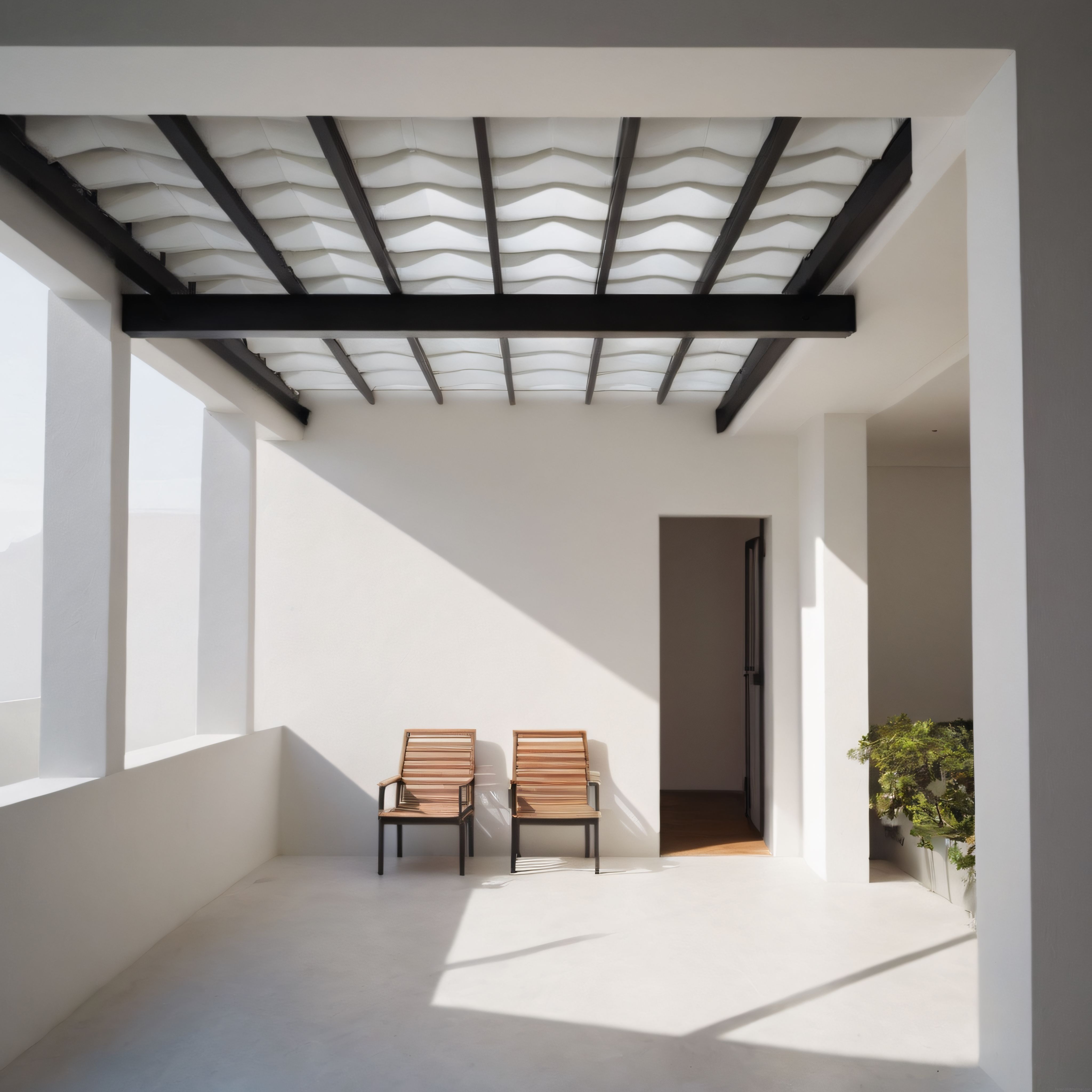 Minimalist Beyaz İç Mekan: Modern Mimari ve Dalgalı Tavan Detayı