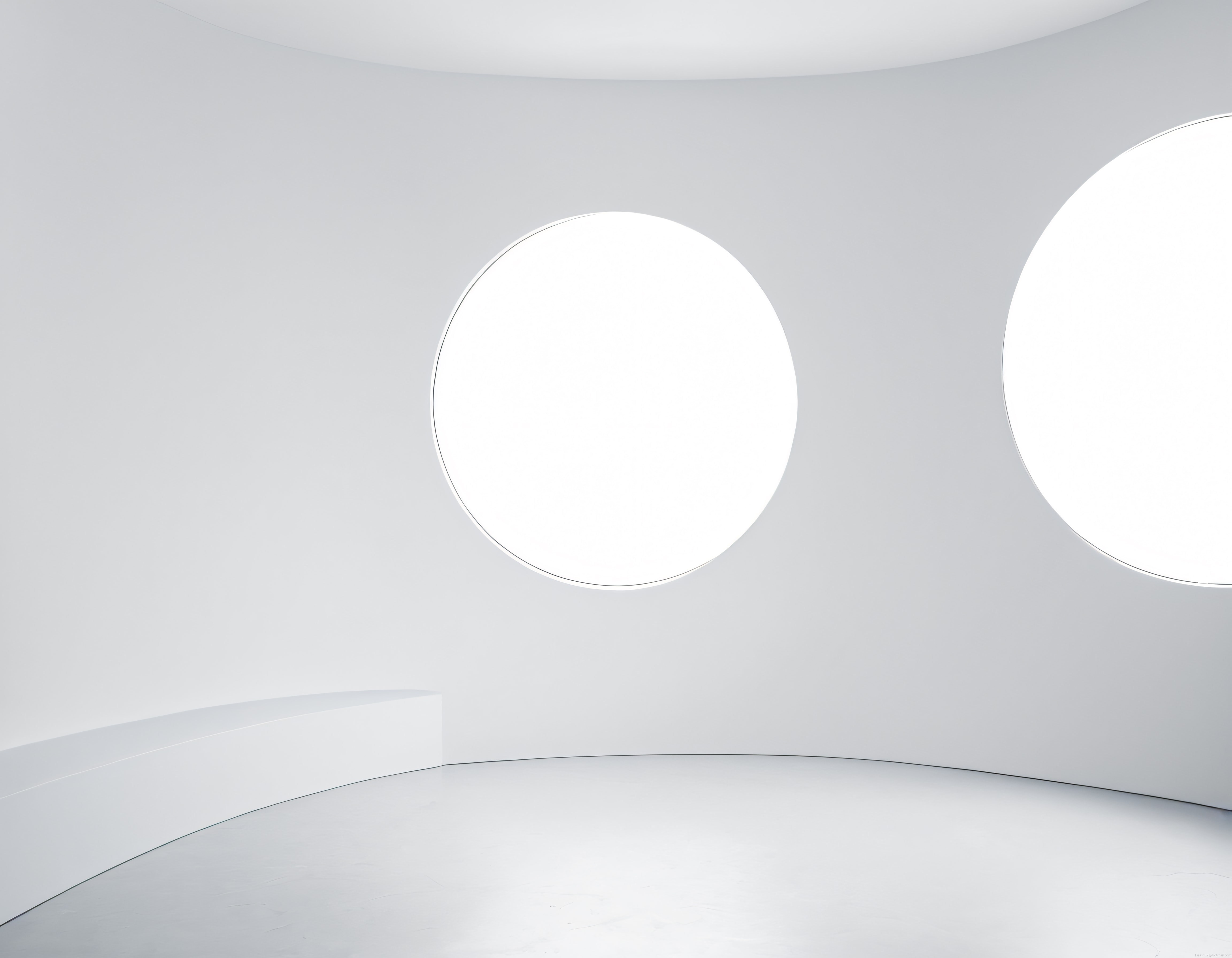 Minimalist Beyaz İç Mekan ve Yuvarlak Pencereler ile Modern Soyut Mimari