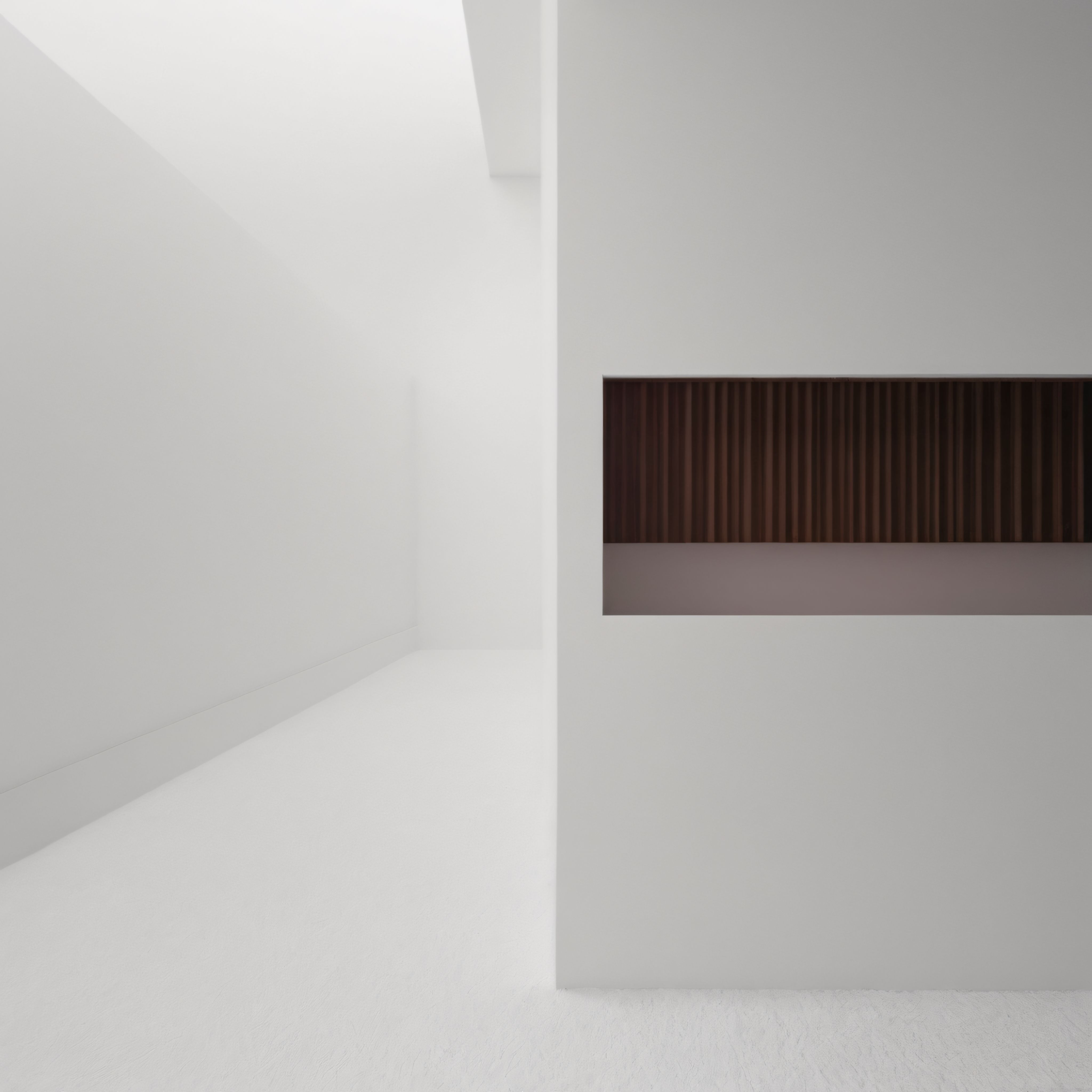 Minimalist Beyaz İç Mekanda Doğal Ahşap Niş Detayı ve Saf Mimarinin Huzuru