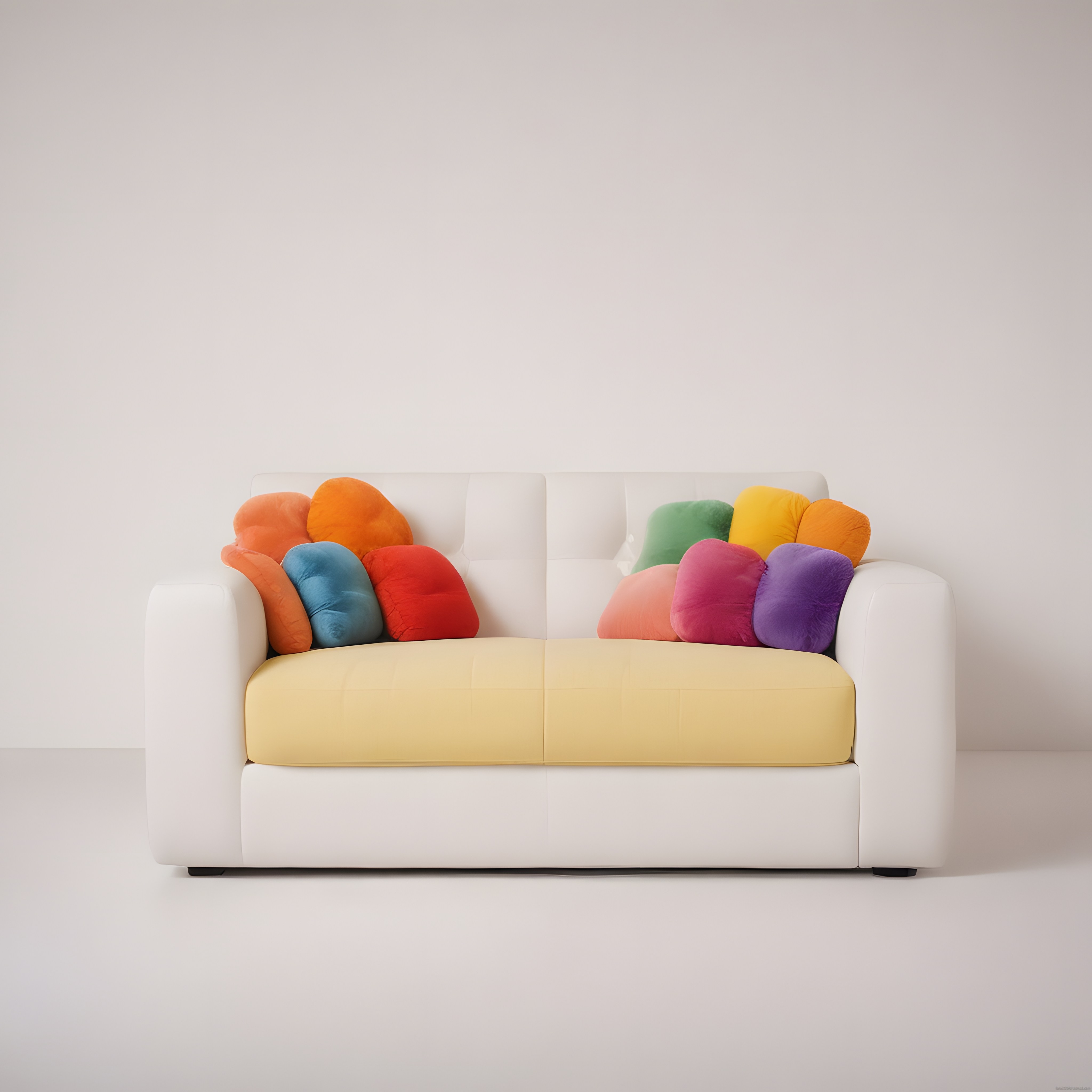 Minimalist Beyaz Kanepe Üzerinde Renkli Yastıklarla Canlı Salon Dekoru