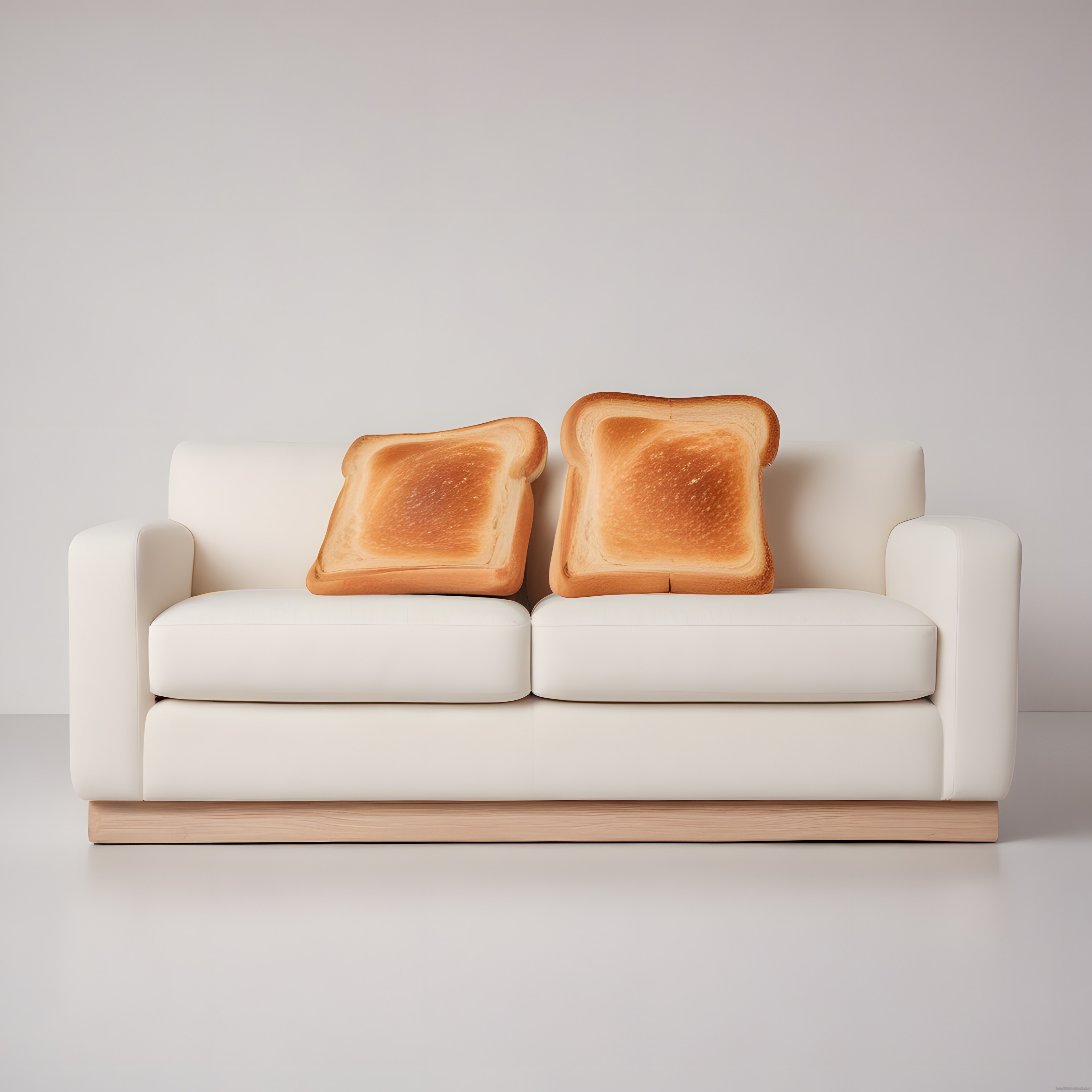 minimalist beyaz kanepe üzerinde tost şeklinde dekoratif yastıklar