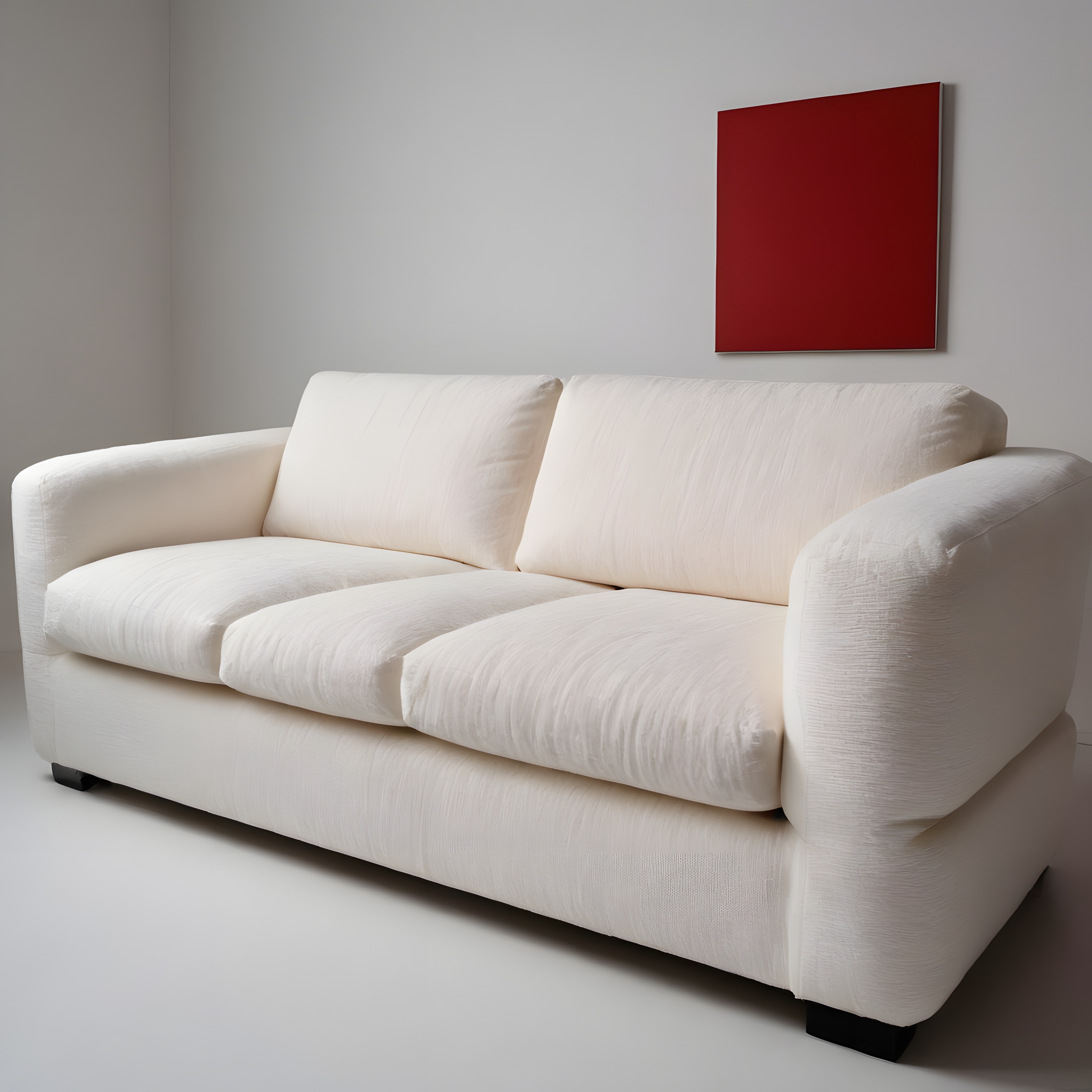 Minimalist Beyaz Kanepe ve Bordo Soyut Tabloyla Modern Salon Dekorasyonu