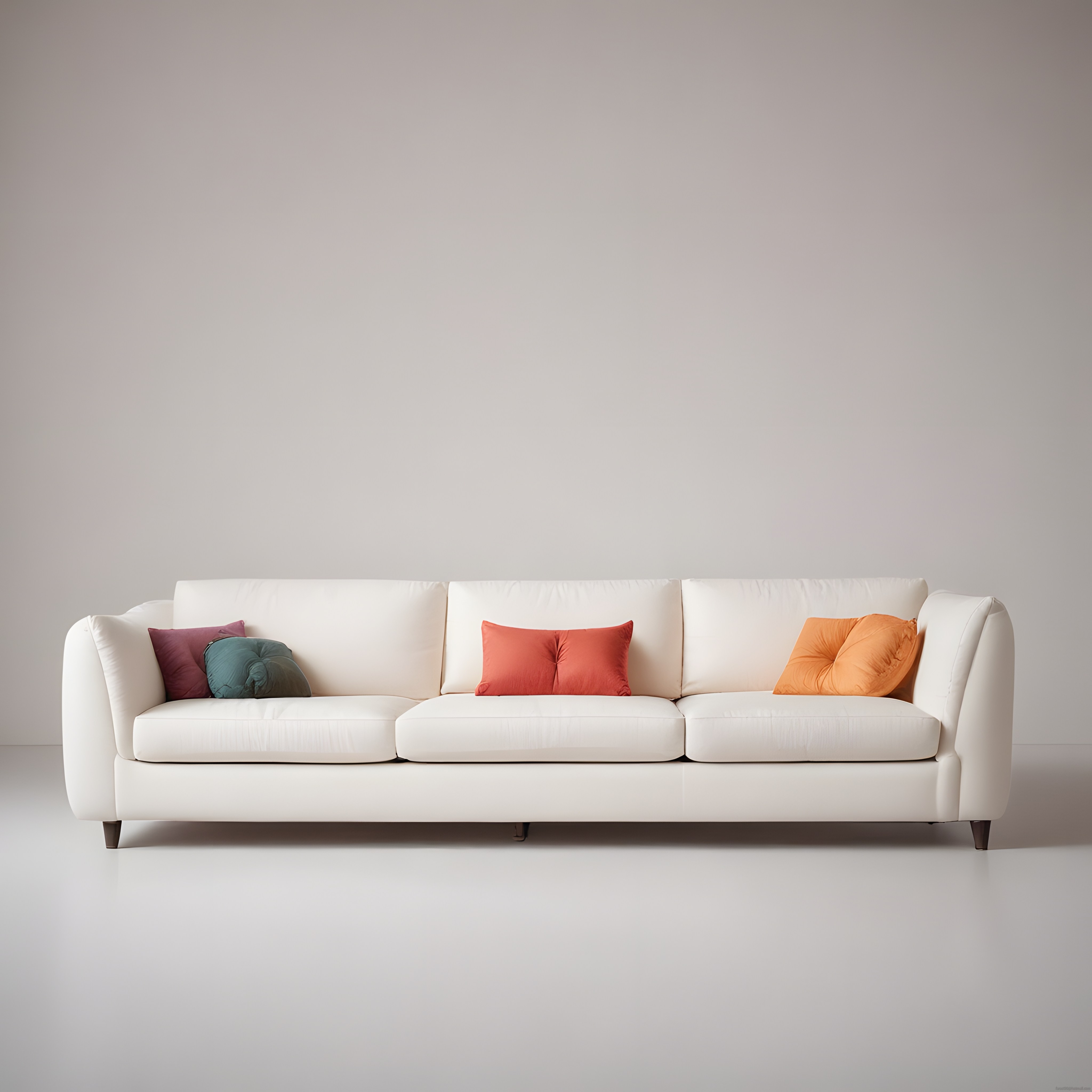 Minimalist Beyaz Kanepe ve Canlı Renkli Yastıklarla Modern Salon Dekorasyonu