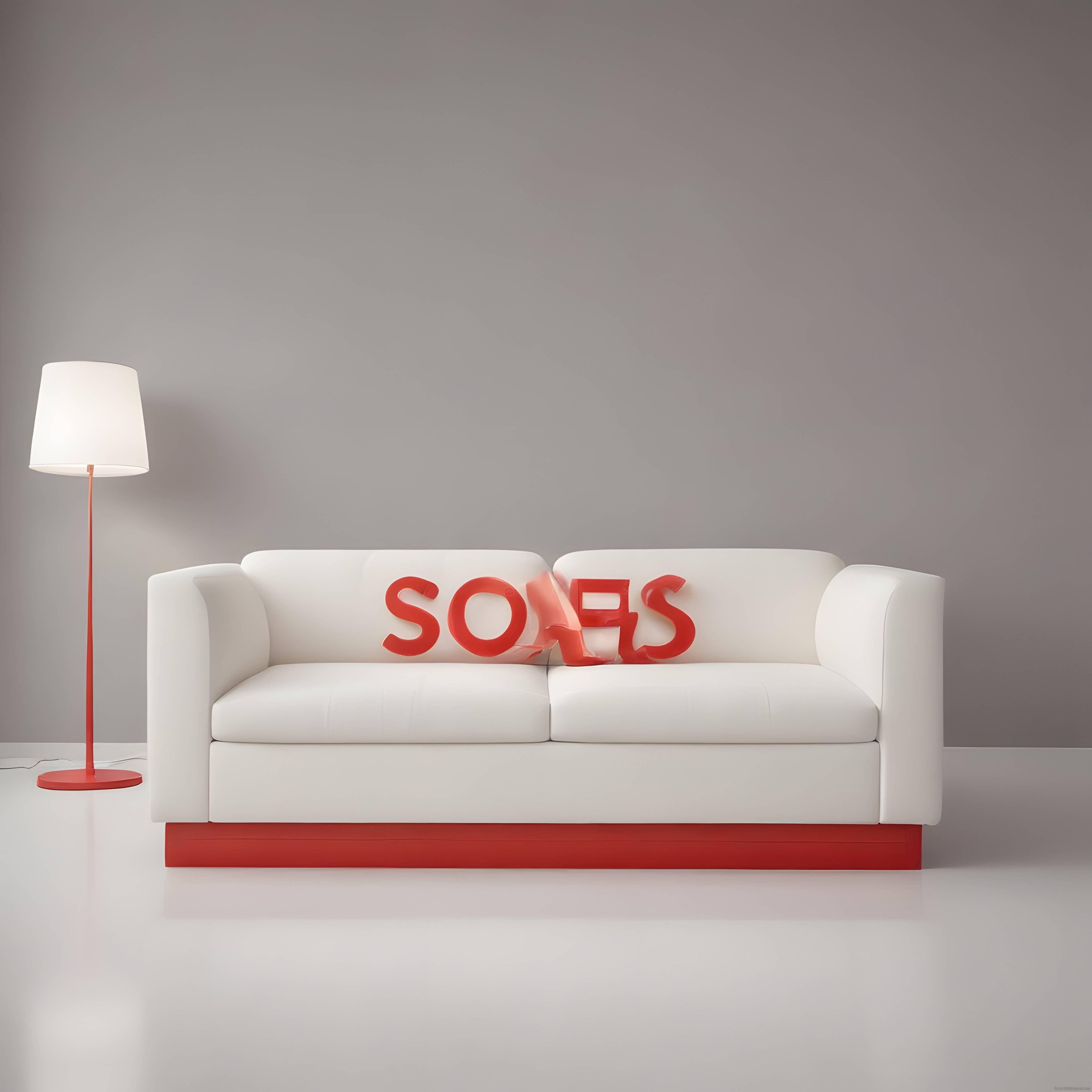 Minimalist Beyaz Kanepe ve Kırmızı Detaylı Modern Salon Dekorasyonu