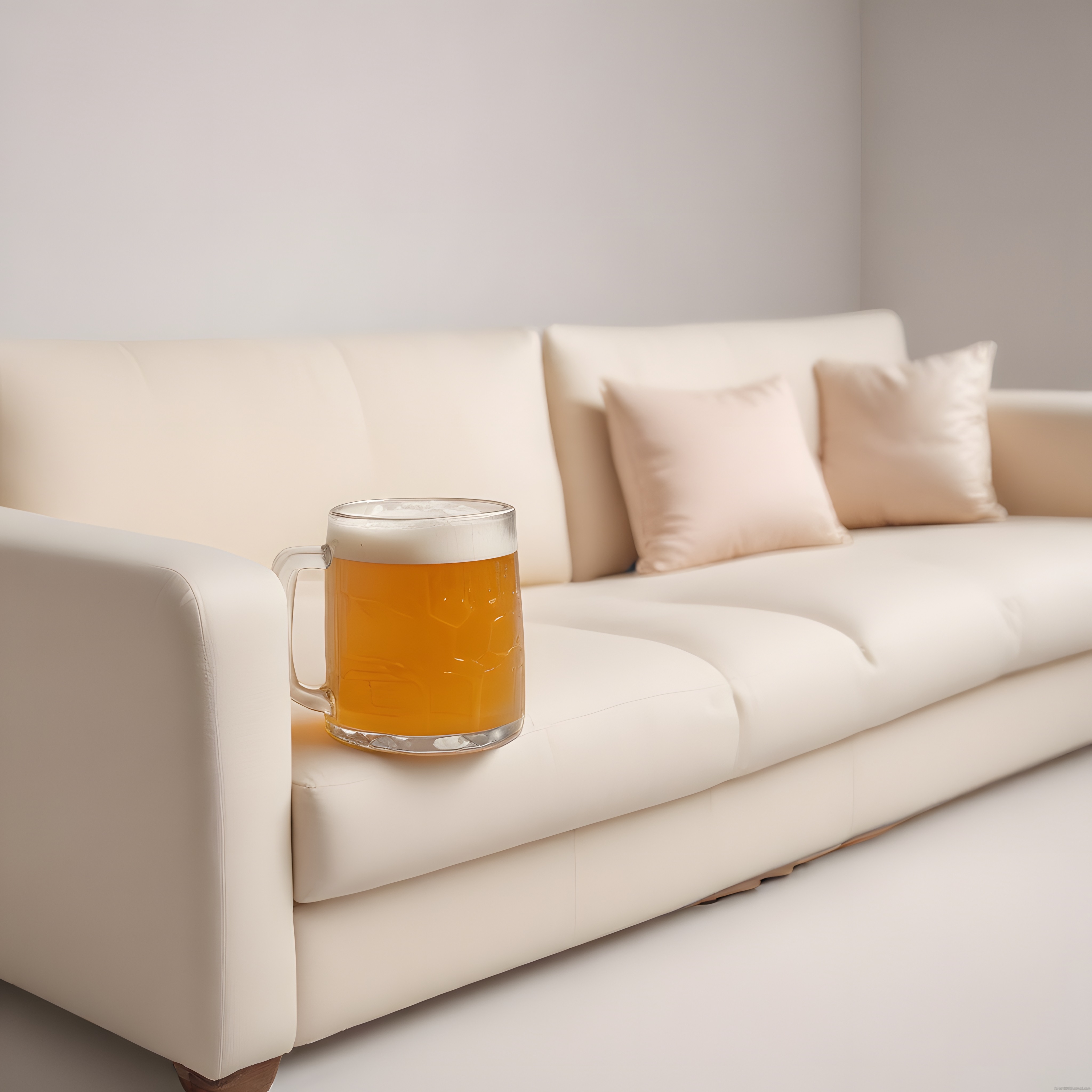 Minimalist Beyaz Kanepe ve Köpüklü Bira ile Modern Oturma Odası Dekorasyonu