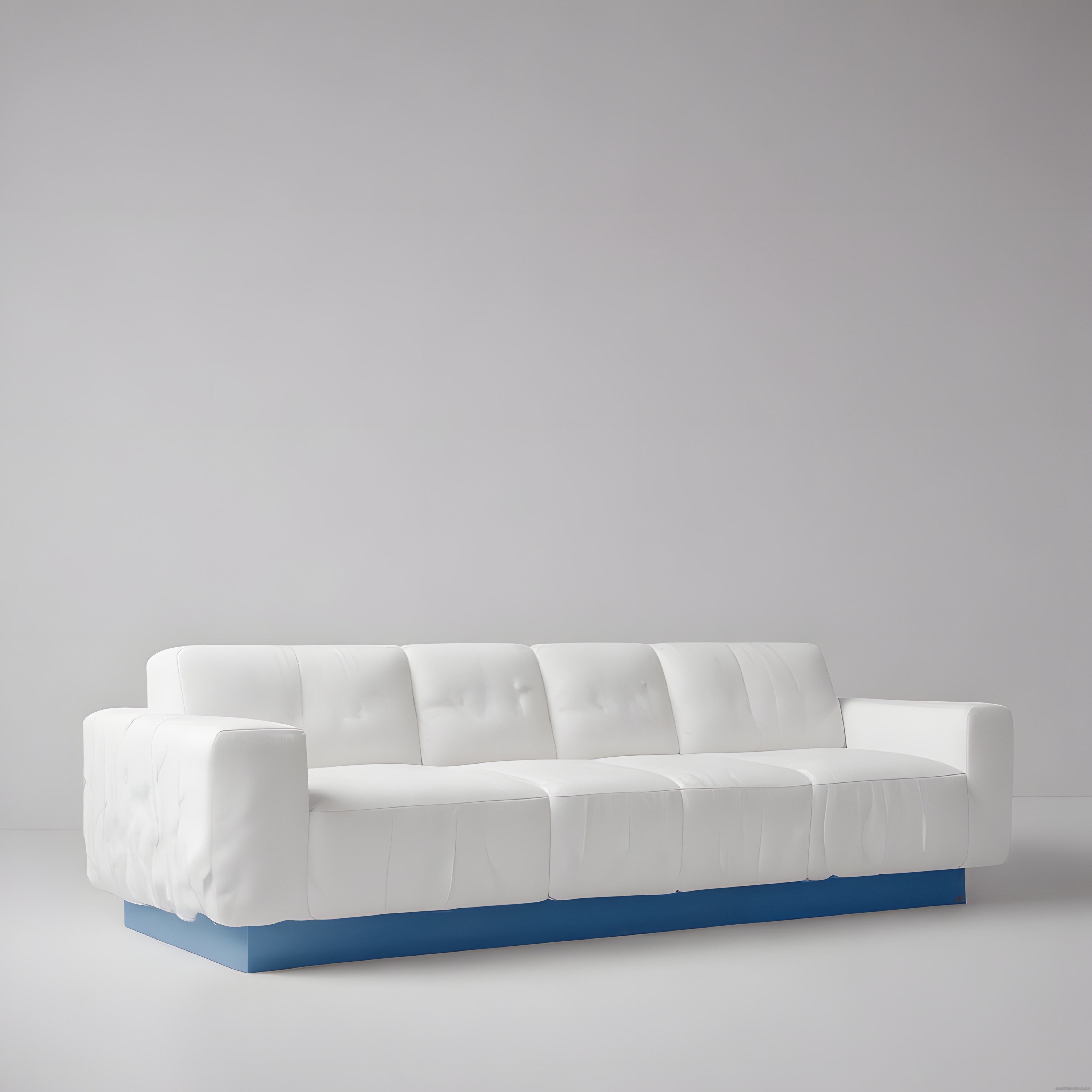 Minimalist Beyaz Kanepe ve Mavi Taban Detayı ile Modern Oturma Odası Konsepti
