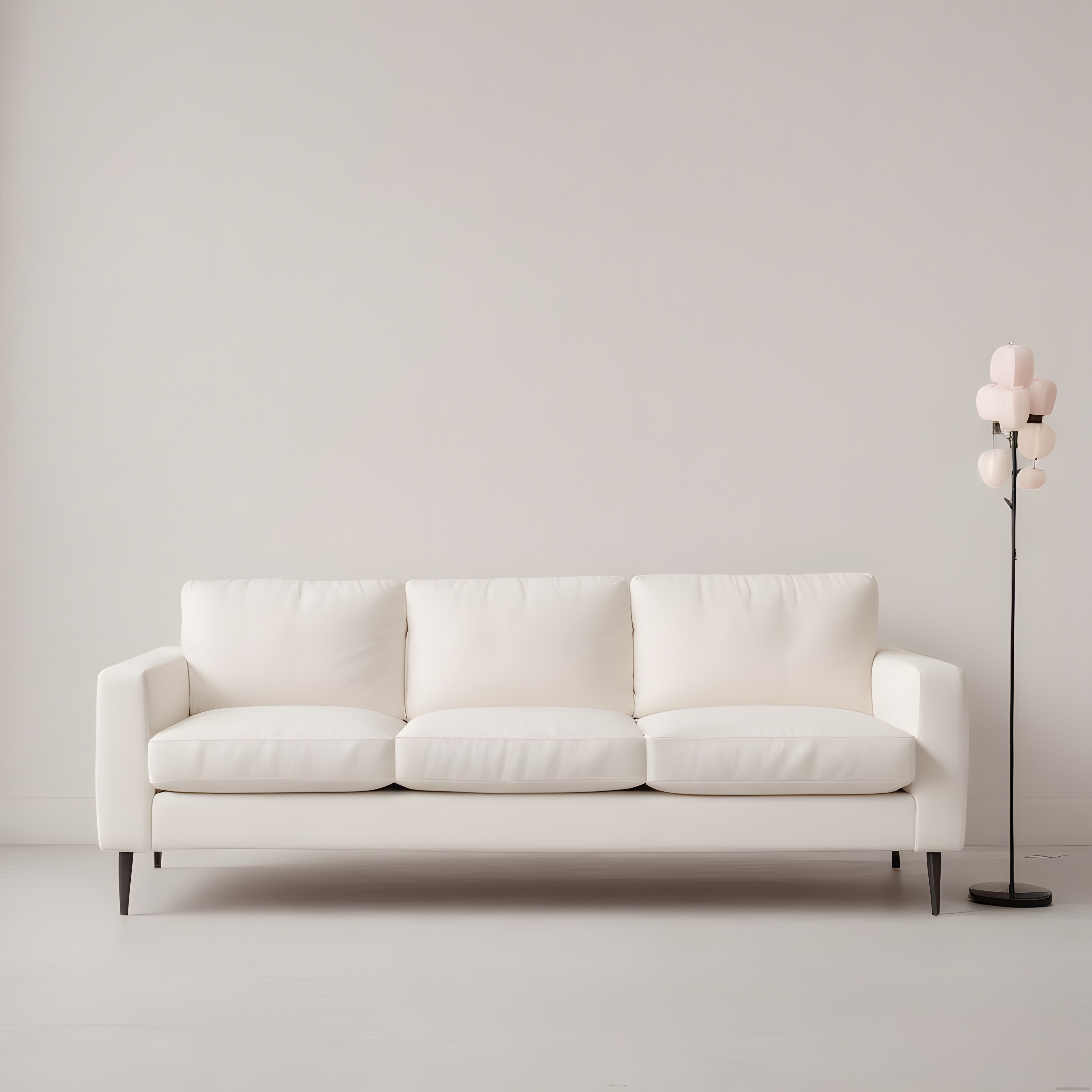 Minimalist Beyaz Kanepe ve Modern Lambader ile Sade Oturma Odası Dekorasyonu
