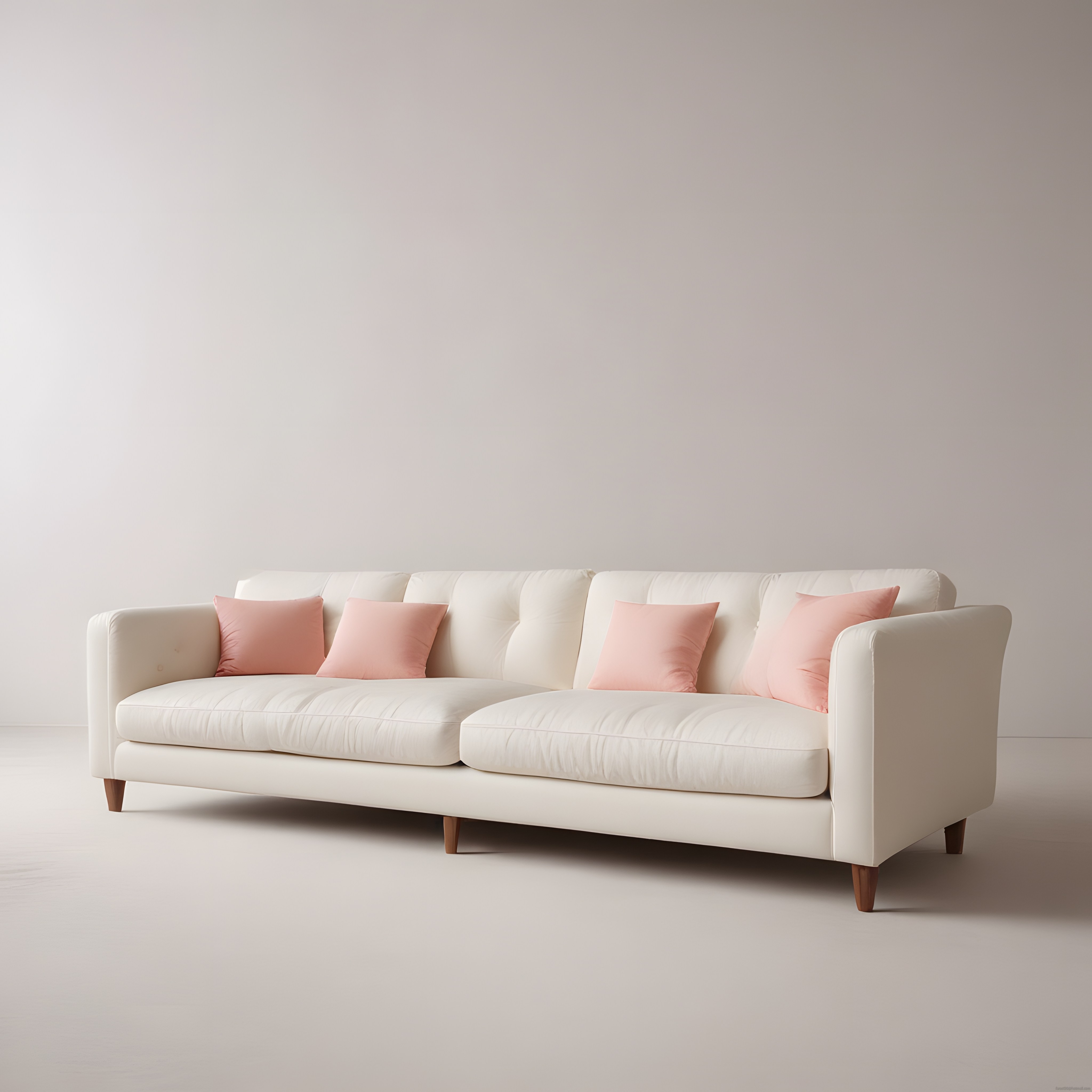 Minimalist Beyaz Kanepe ve Pembe Yastıklarla Sade Salon Dekorasyonu