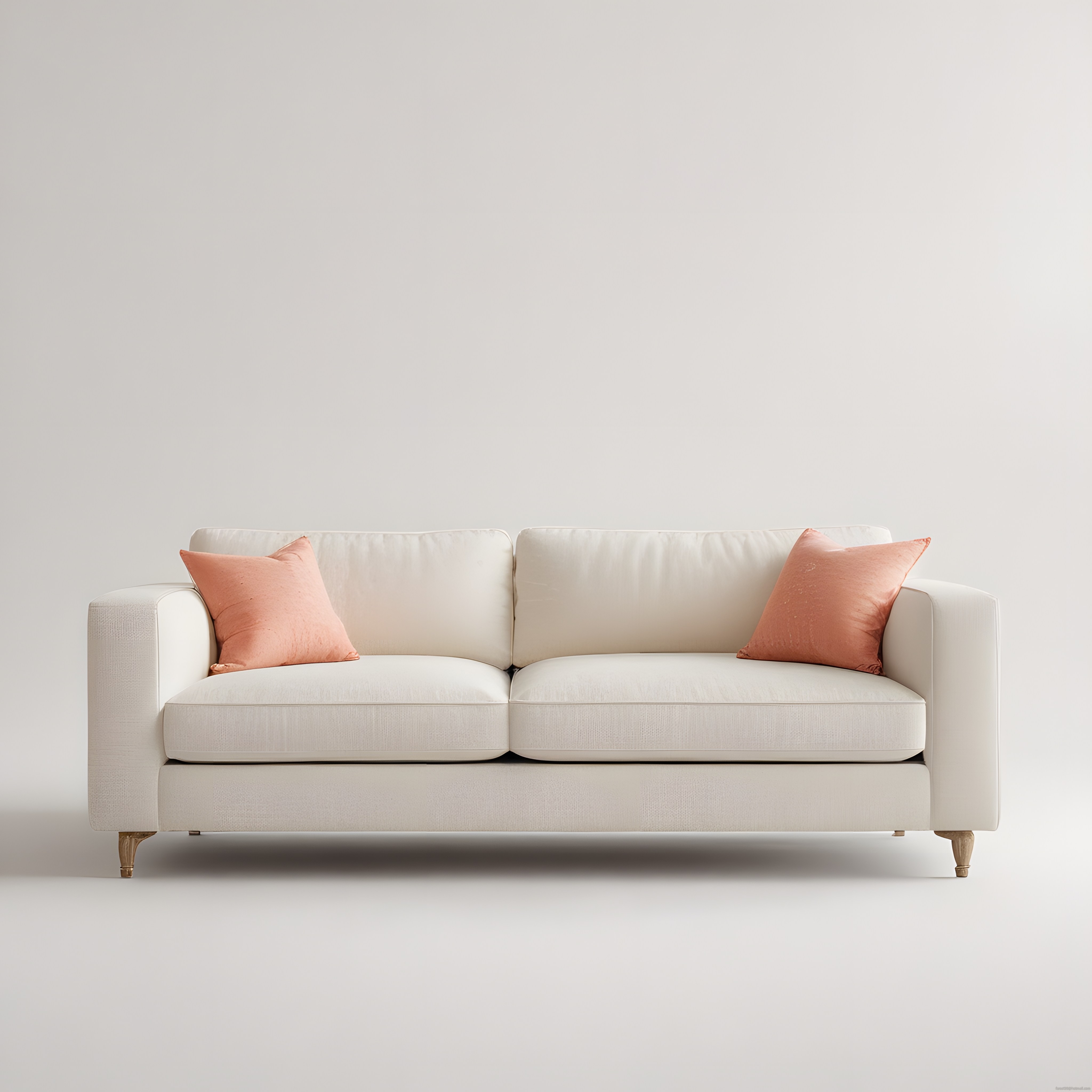 Minimalist Beyaz Kanepe ve Somon Renkli Dekoratif Yastıklarla Ev Dekoru