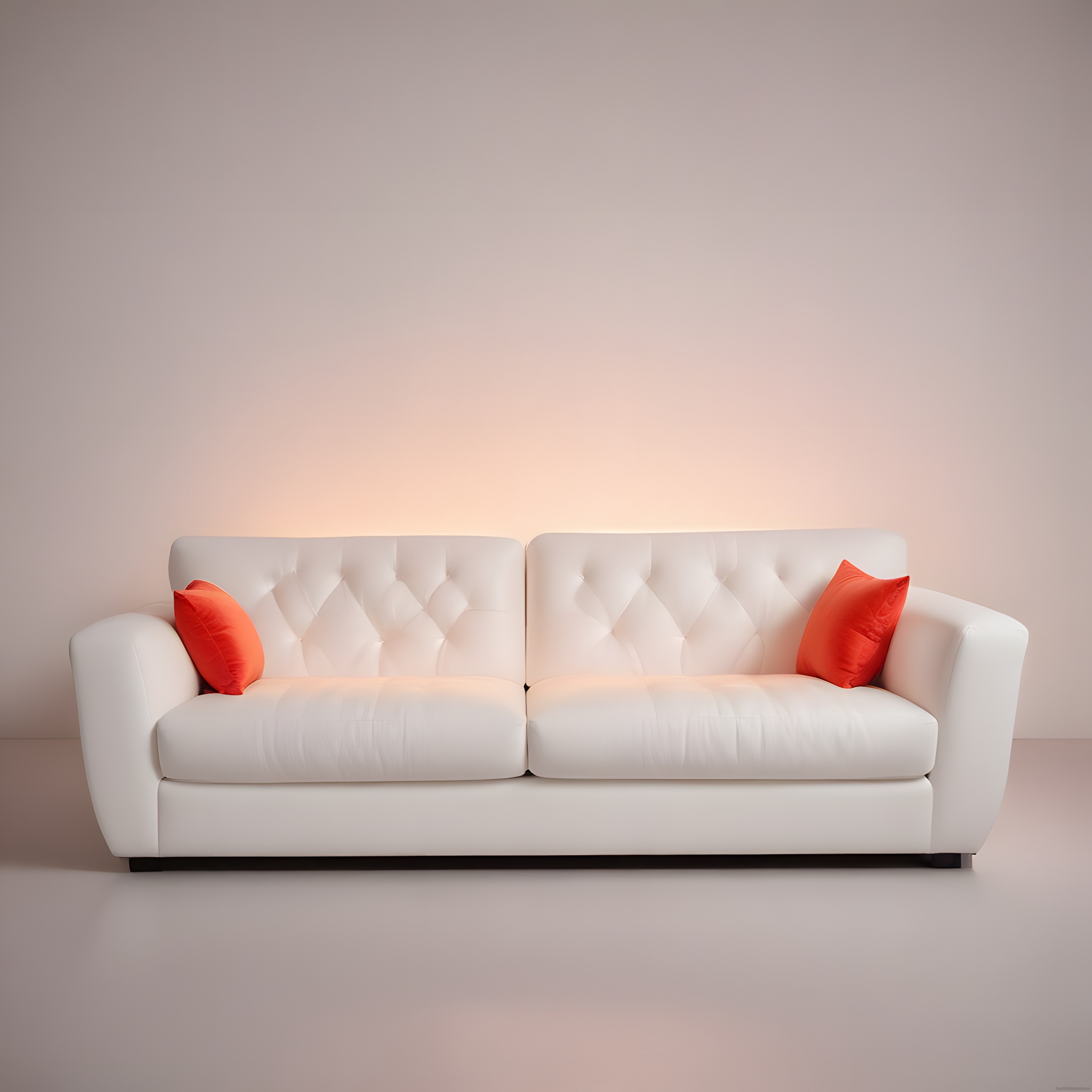 Minimalist Beyaz Kanepe ve Turuncu Dekoratif Yastıklarla Sade Salon Tasarımı