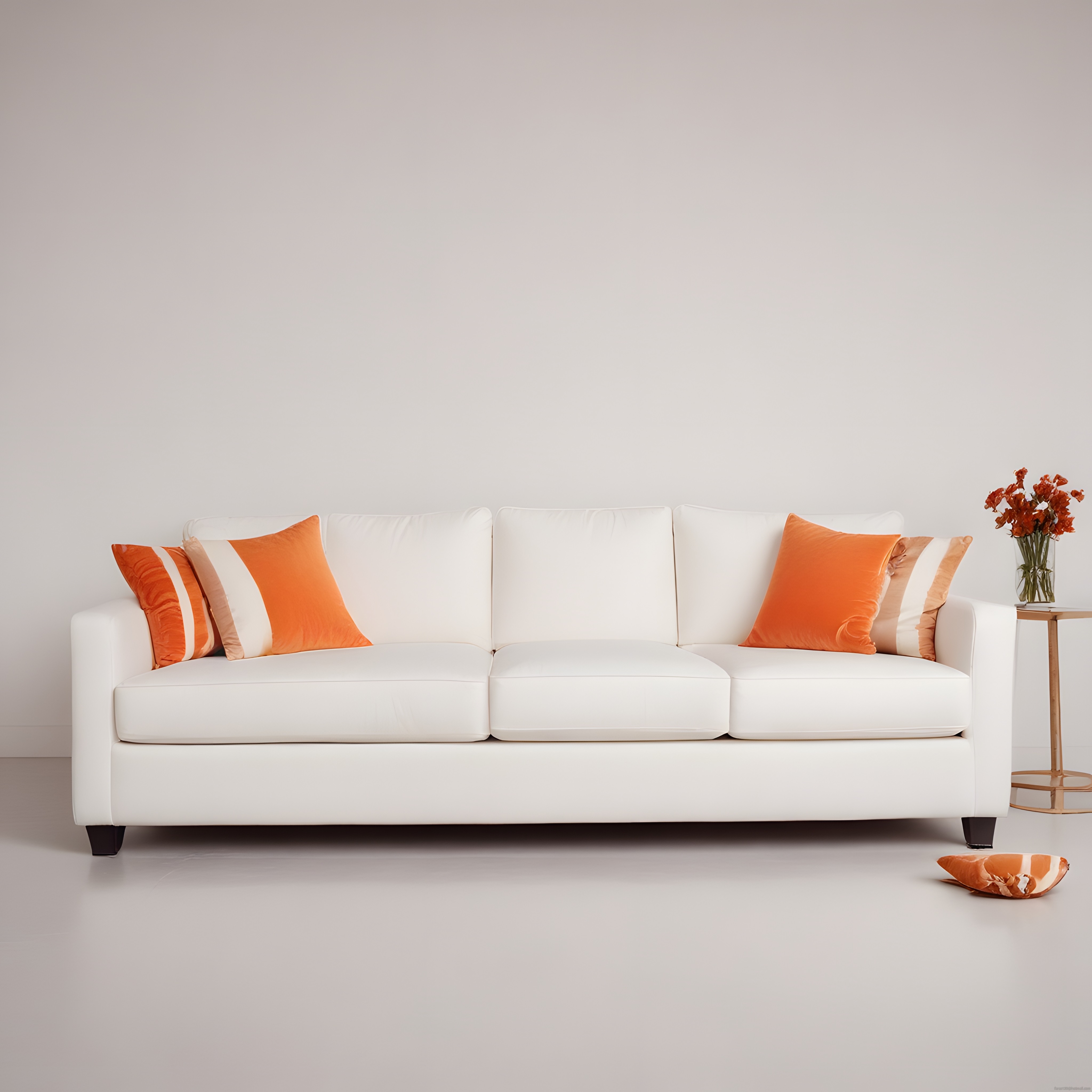 Minimalist Beyaz Kanepe ve Turuncu Detaylarla Modern Salon Dekorasyonu