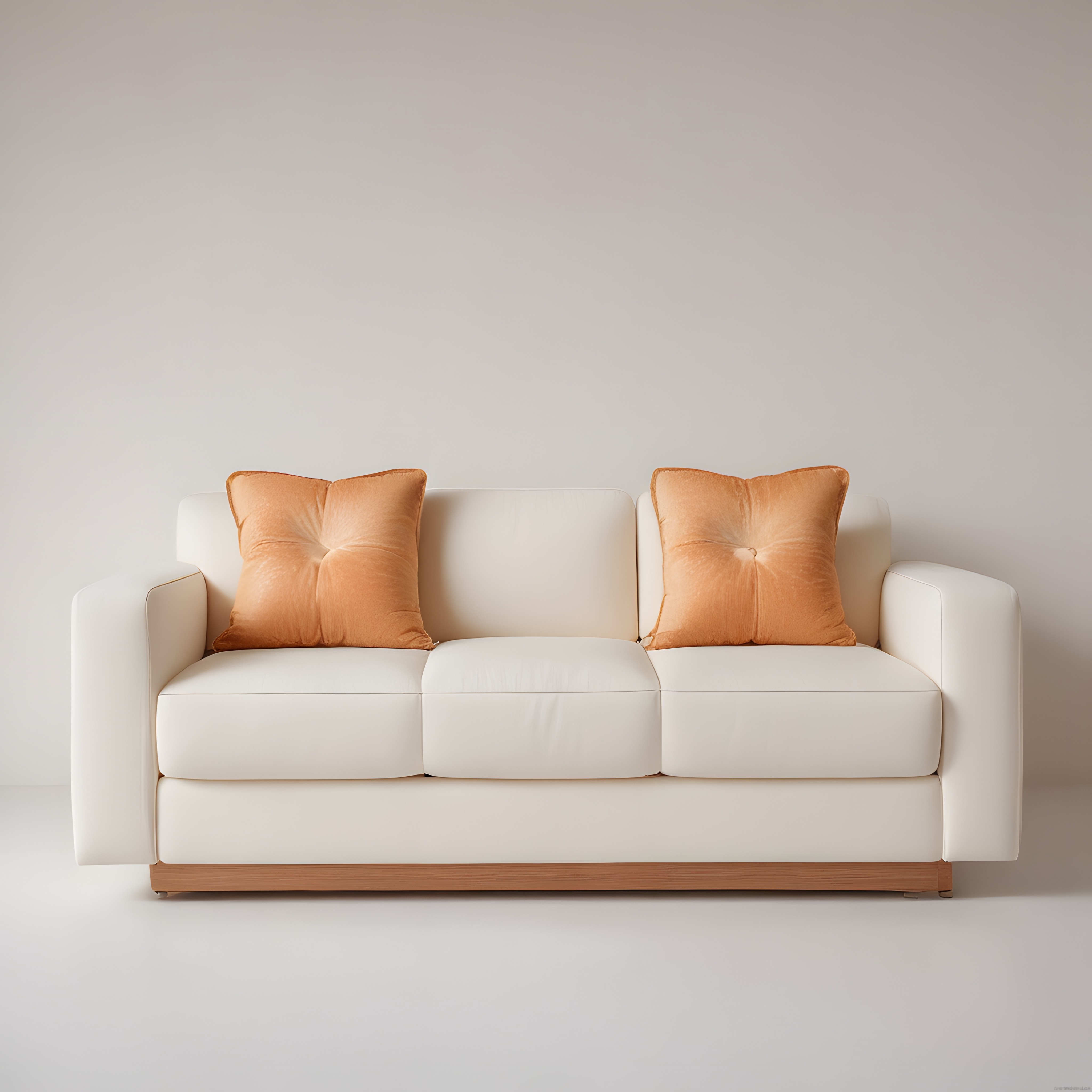 Minimalist Beyaz Kanepe ve Turuncu Kadife Kırlent ile Sıcak Salon Dekorasyonu