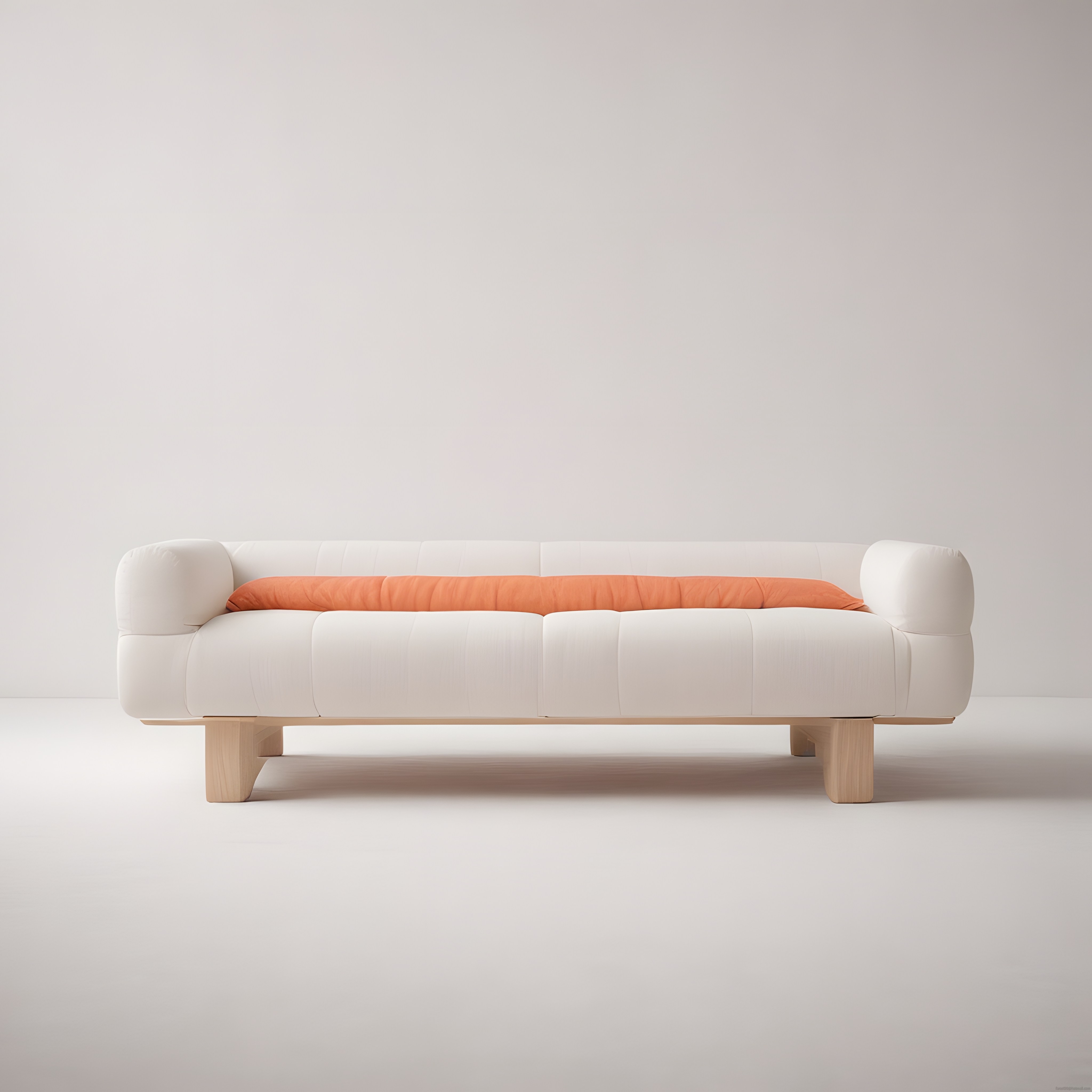 Minimalist Beyaz Kanepe ve Turuncu Yastık ile Modern Salon Dekorasyonu
