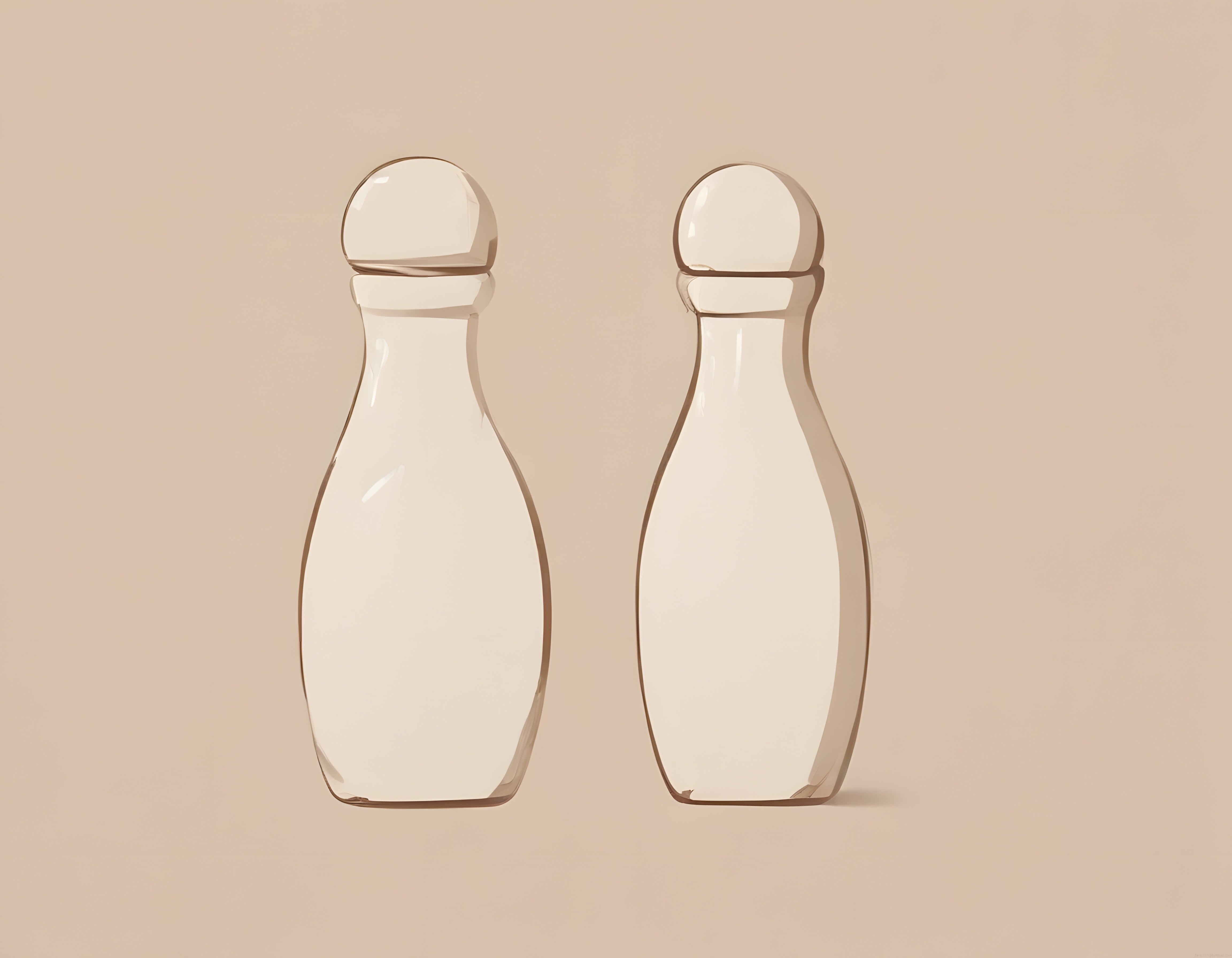 Minimalist beyaz kapaklı ikili şişe seti ve modern dekoratif masa aksesuarı