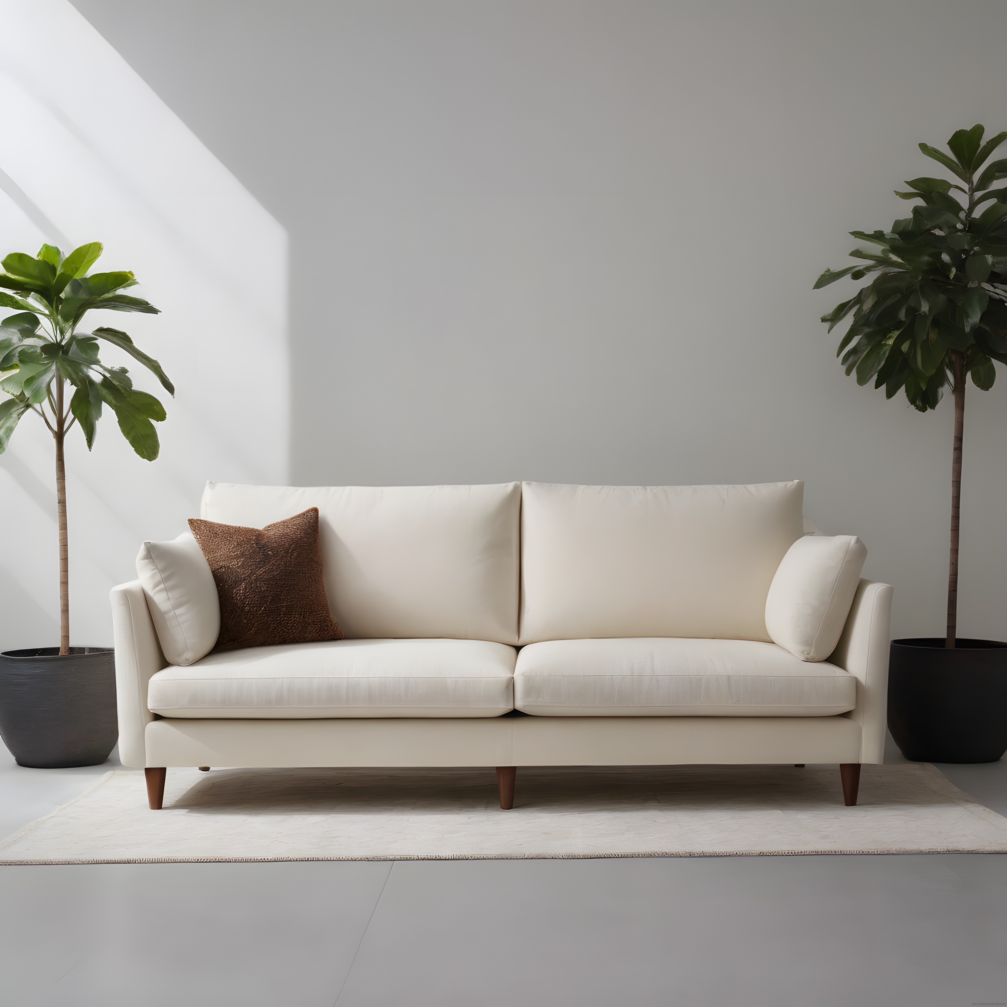 Minimalist Beyaz Koltuk ve Bitkilerle Ferah Salon Dekorasyonu