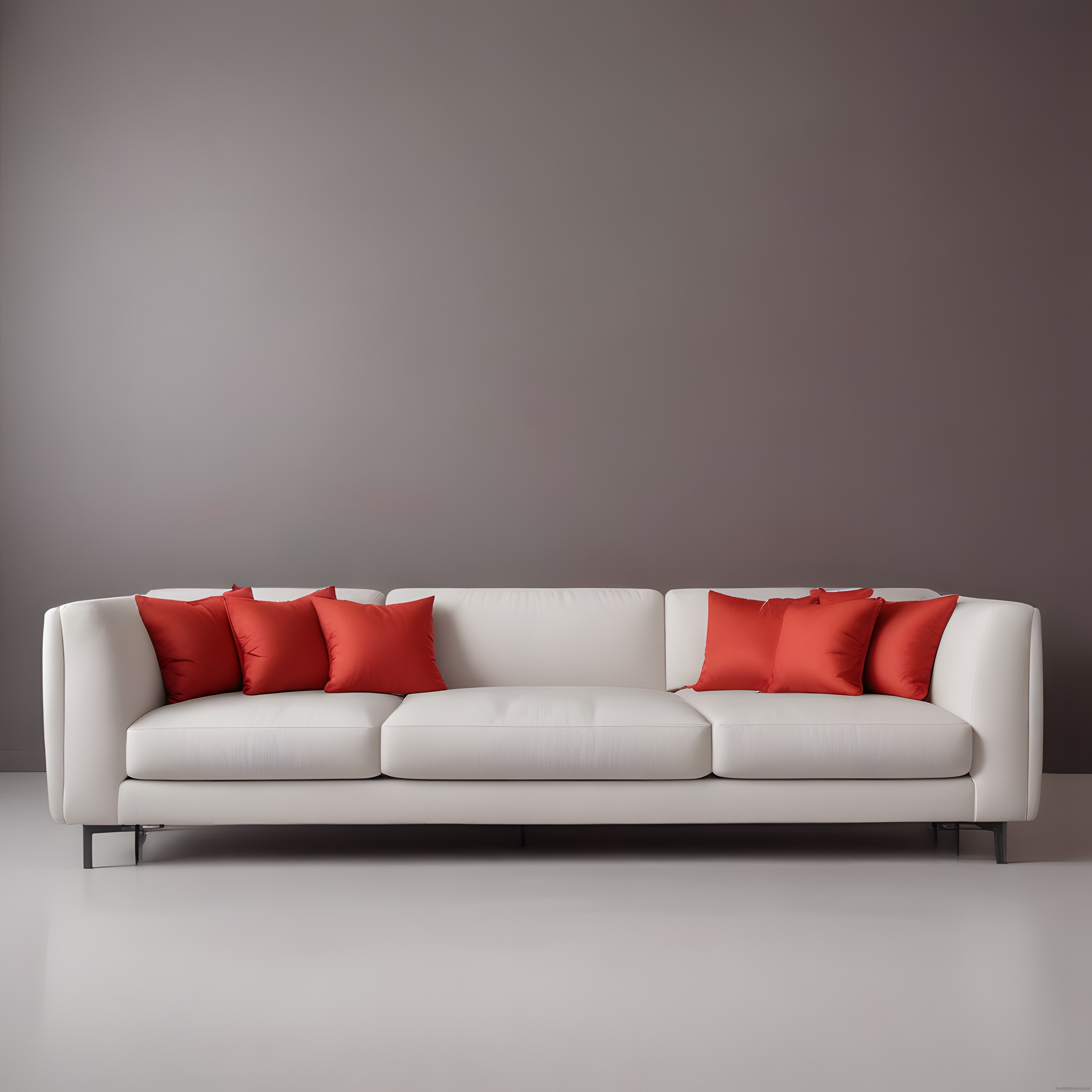 Minimalist Beyaz Koltuk ve Canlı Kırmızı Yastıklarla Zerafetli Salon Dekorasyonu