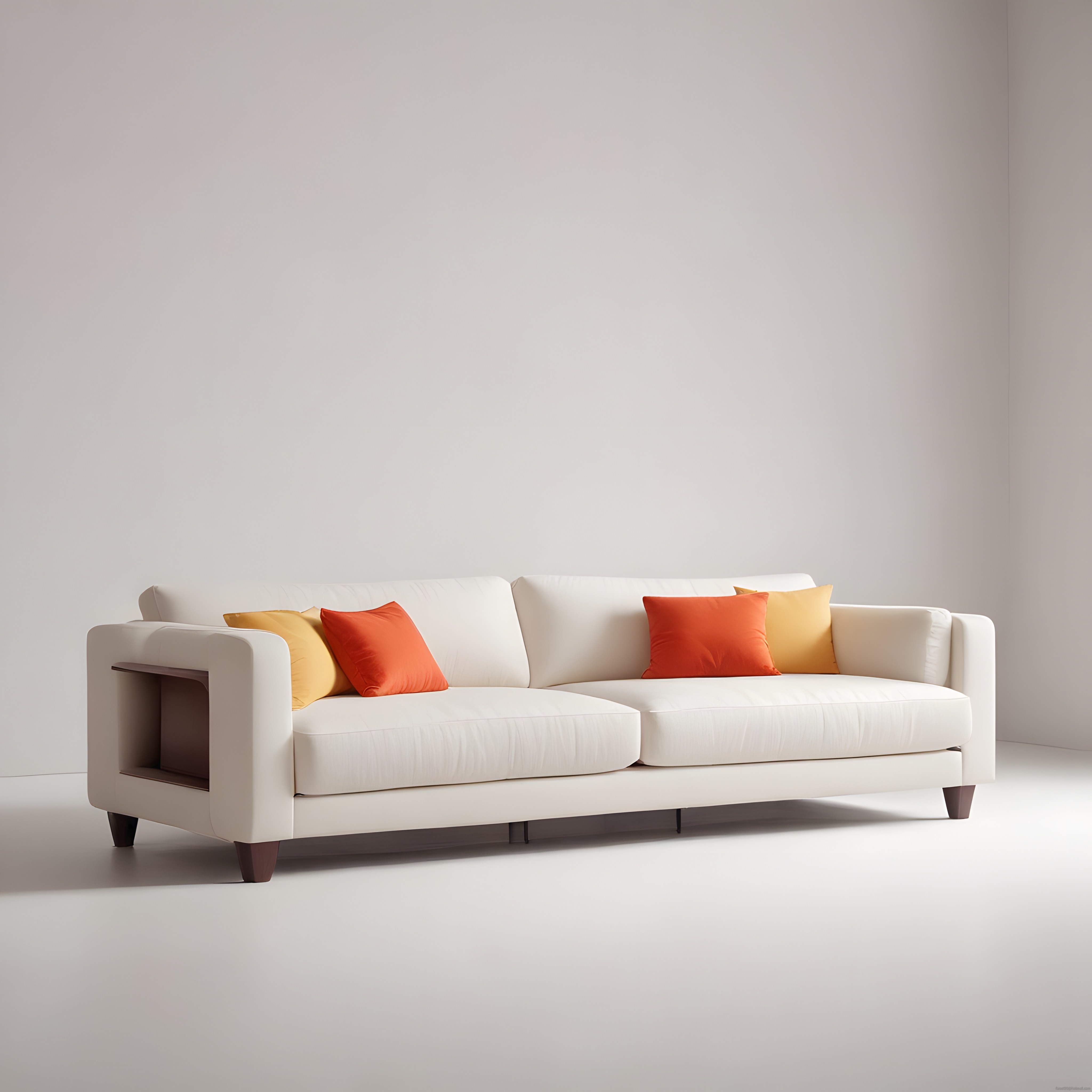Minimalist Beyaz Koltuk ve Renkli Yastıklarla Modern Oturma Odası Dekorasyonu
