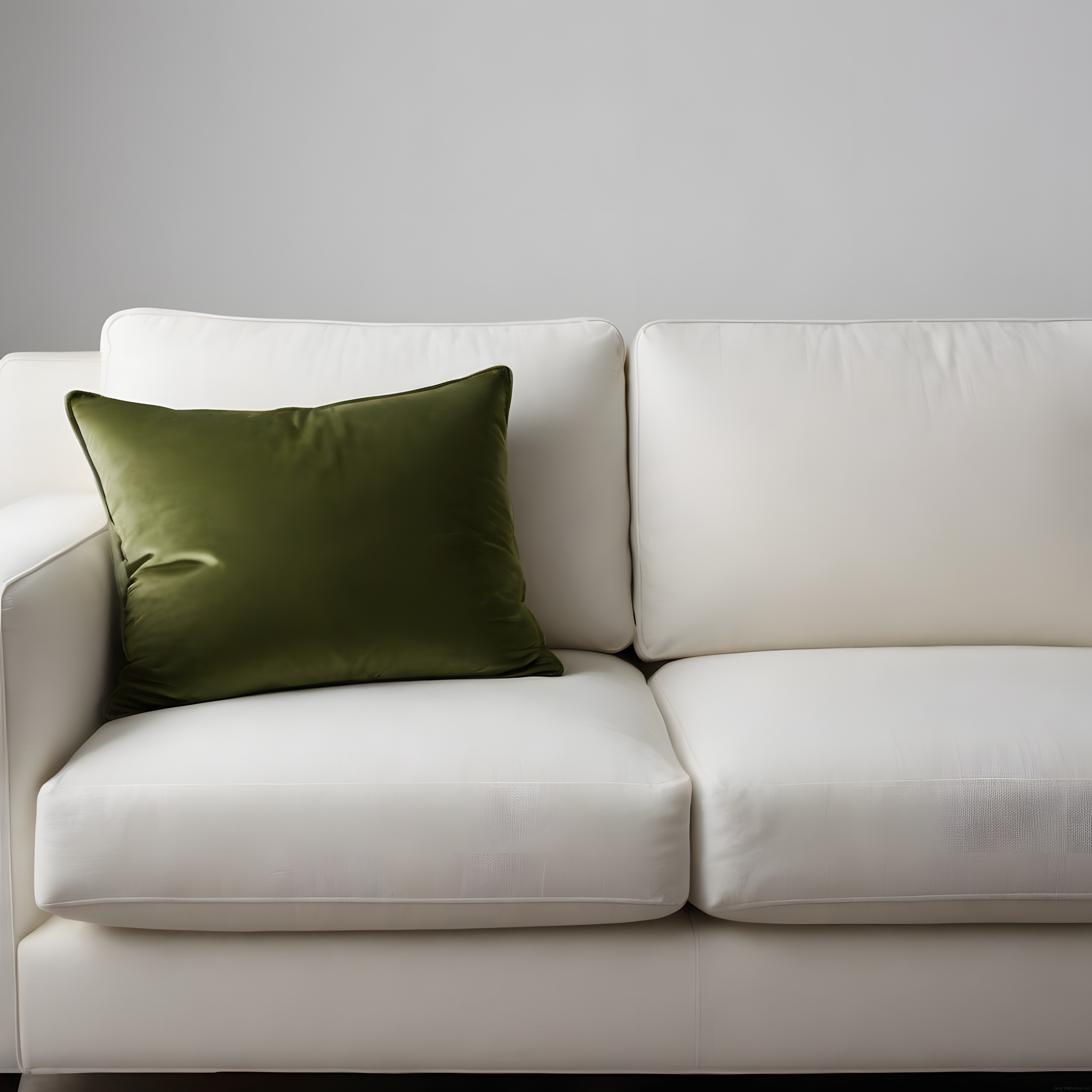 Minimalist Beyaz Koltuk ve Yeşil Kadife Yastık ile Sıcak Ev Dekorasyonu