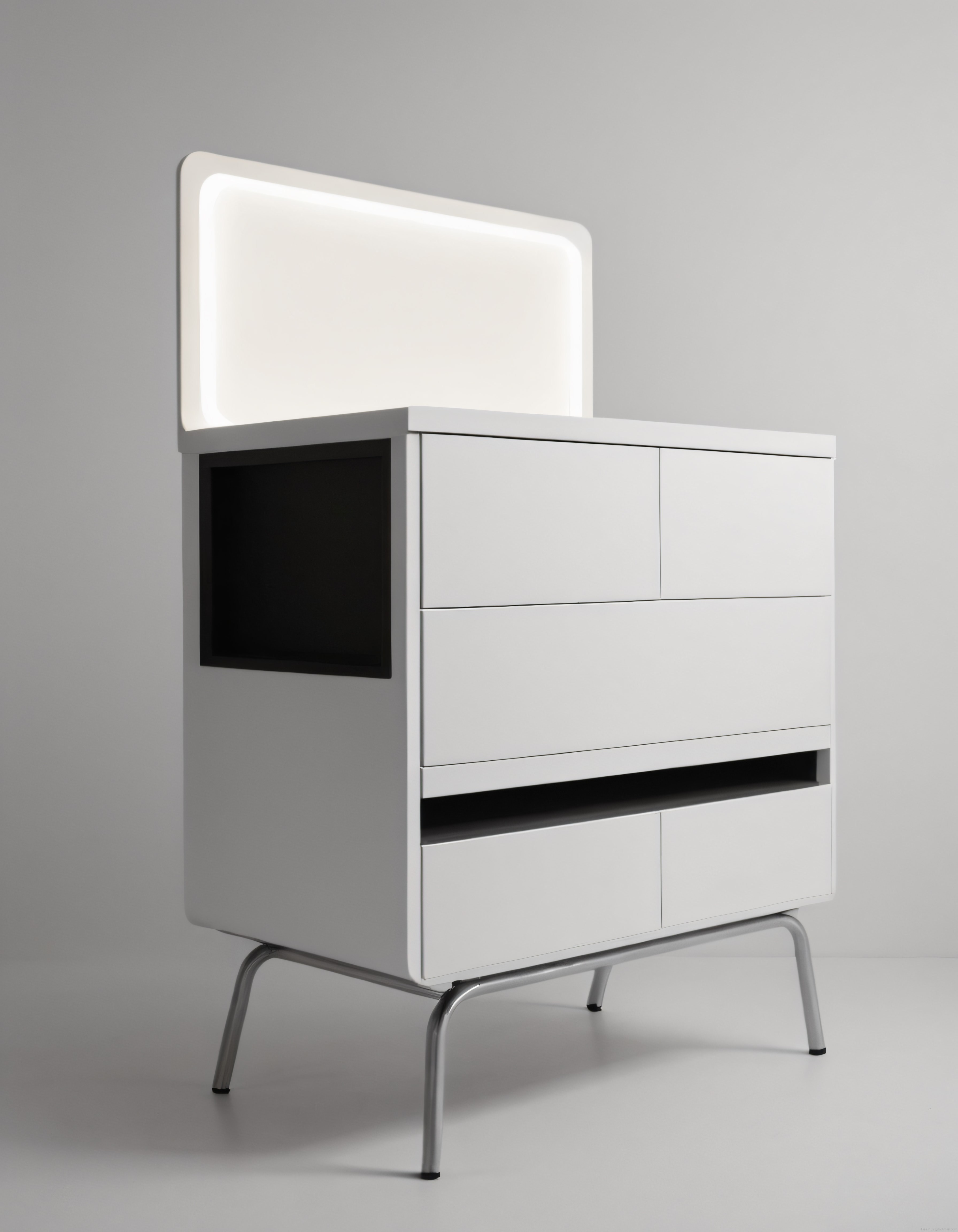 Minimalist Beyaz Komodin: LED Aydınlatmalı Modern Yatak Odası Şifonyeri