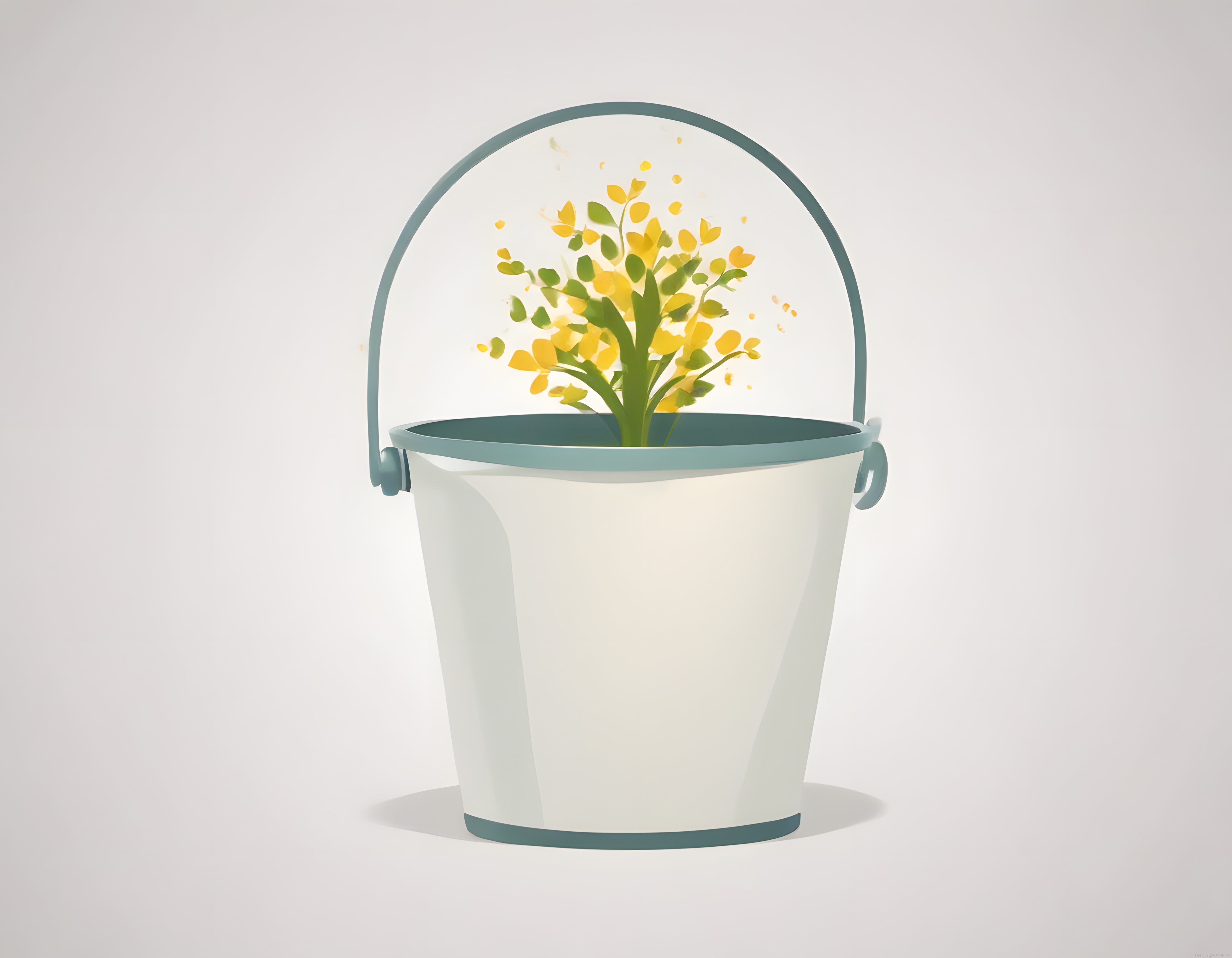 Minimalist beyaz kovada canlı sarı çiçekler ve modern iç mekan dekorasyonu