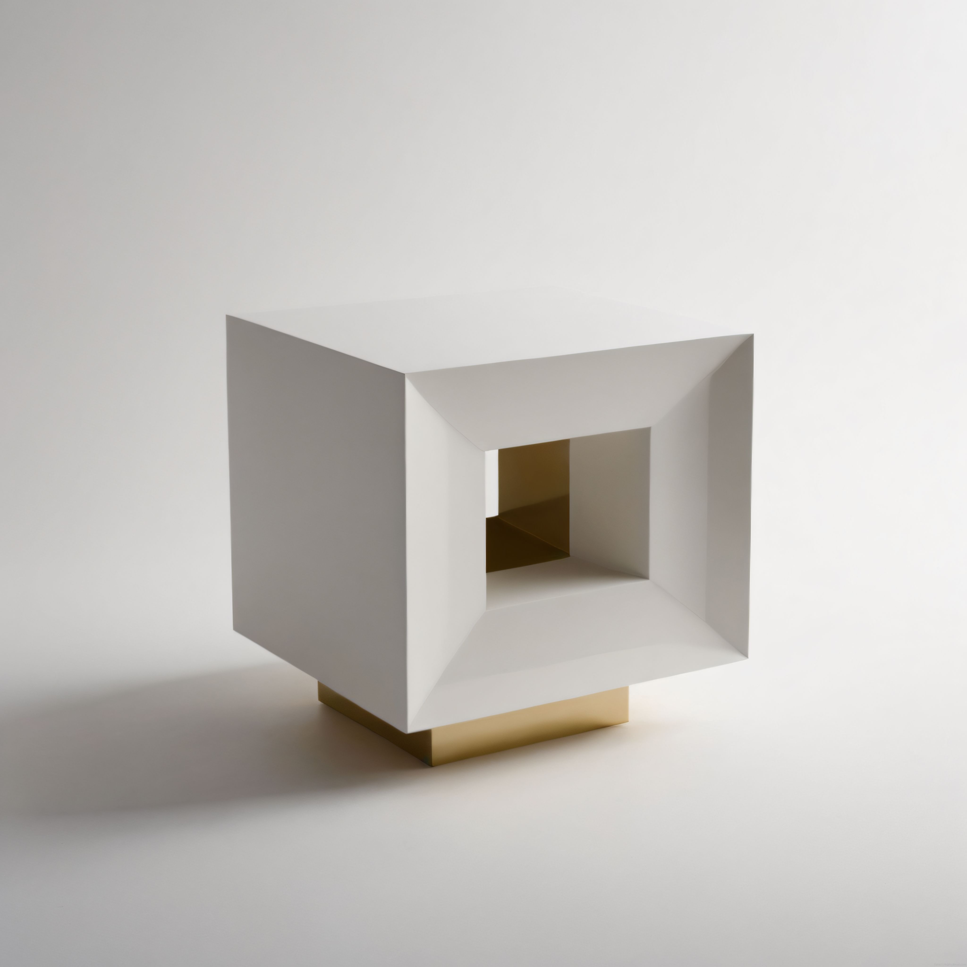 Minimalist Beyaz Kübik Heykel ve Altın Taban Sanat Fotoğrafı