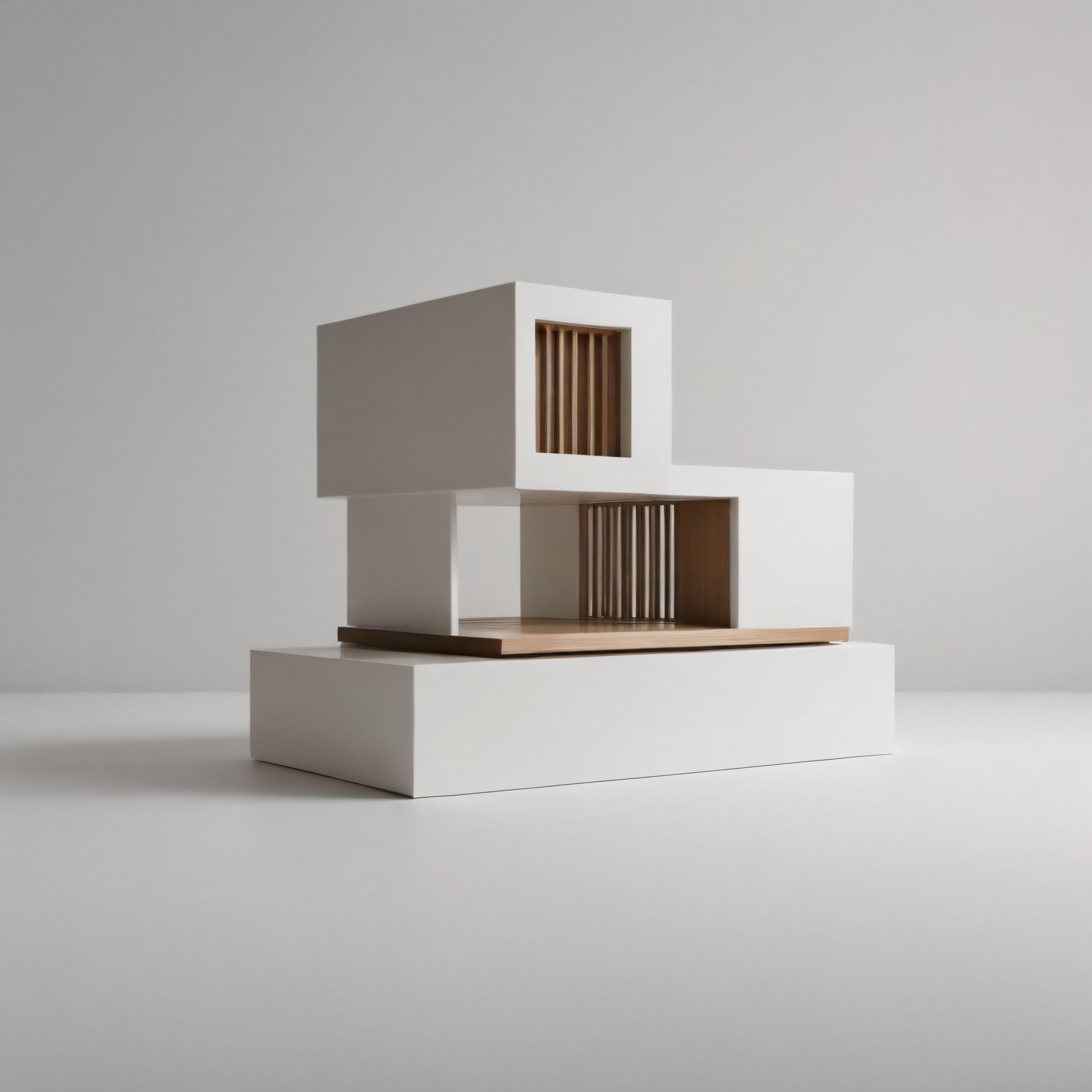 Minimalist Beyaz Kübik Mimari Maket ve Doğal Ahşap Cephe Detayları