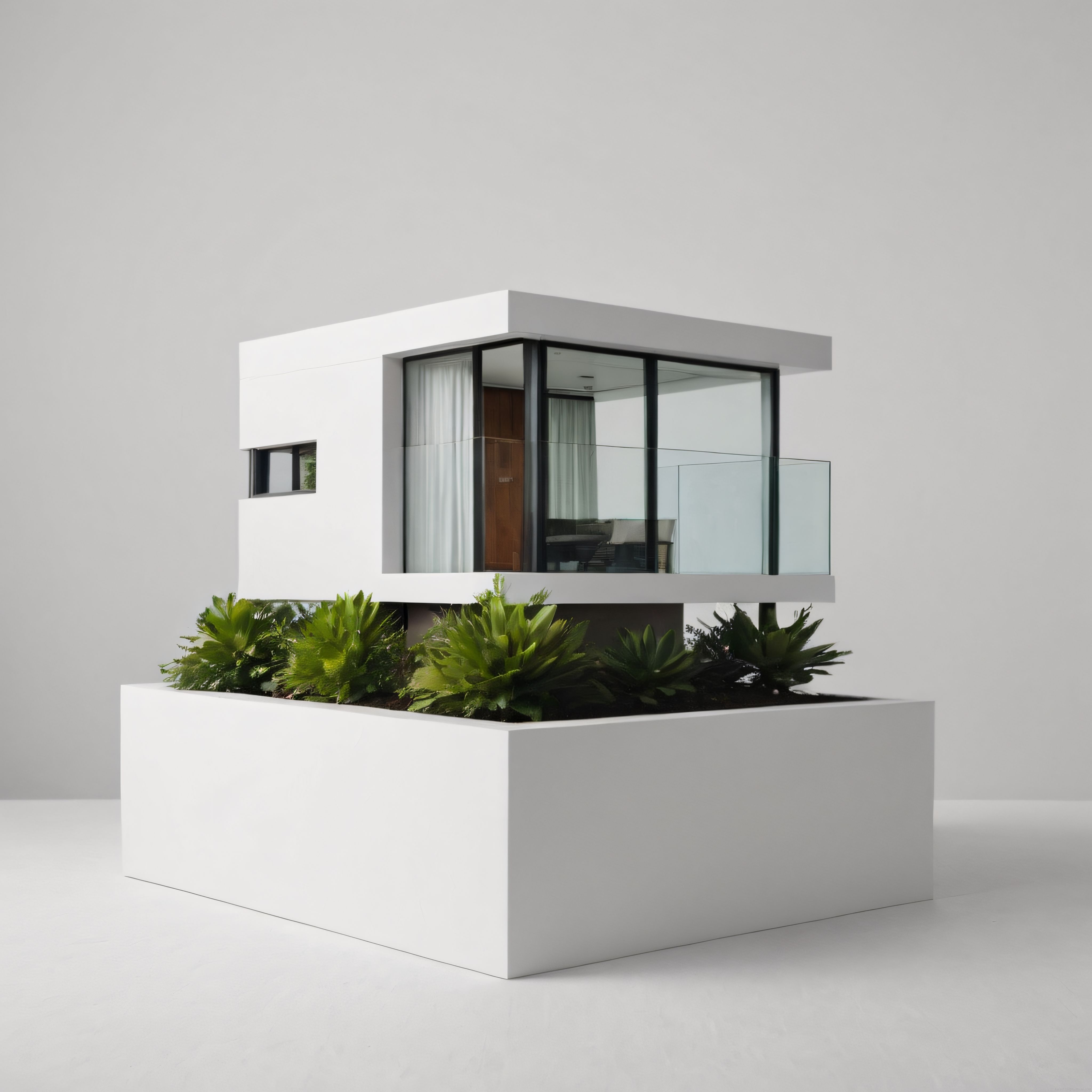 Minimalist Beyaz Küp Ev ve Yeşil Bitkilerle Modern Mimari Tasarım