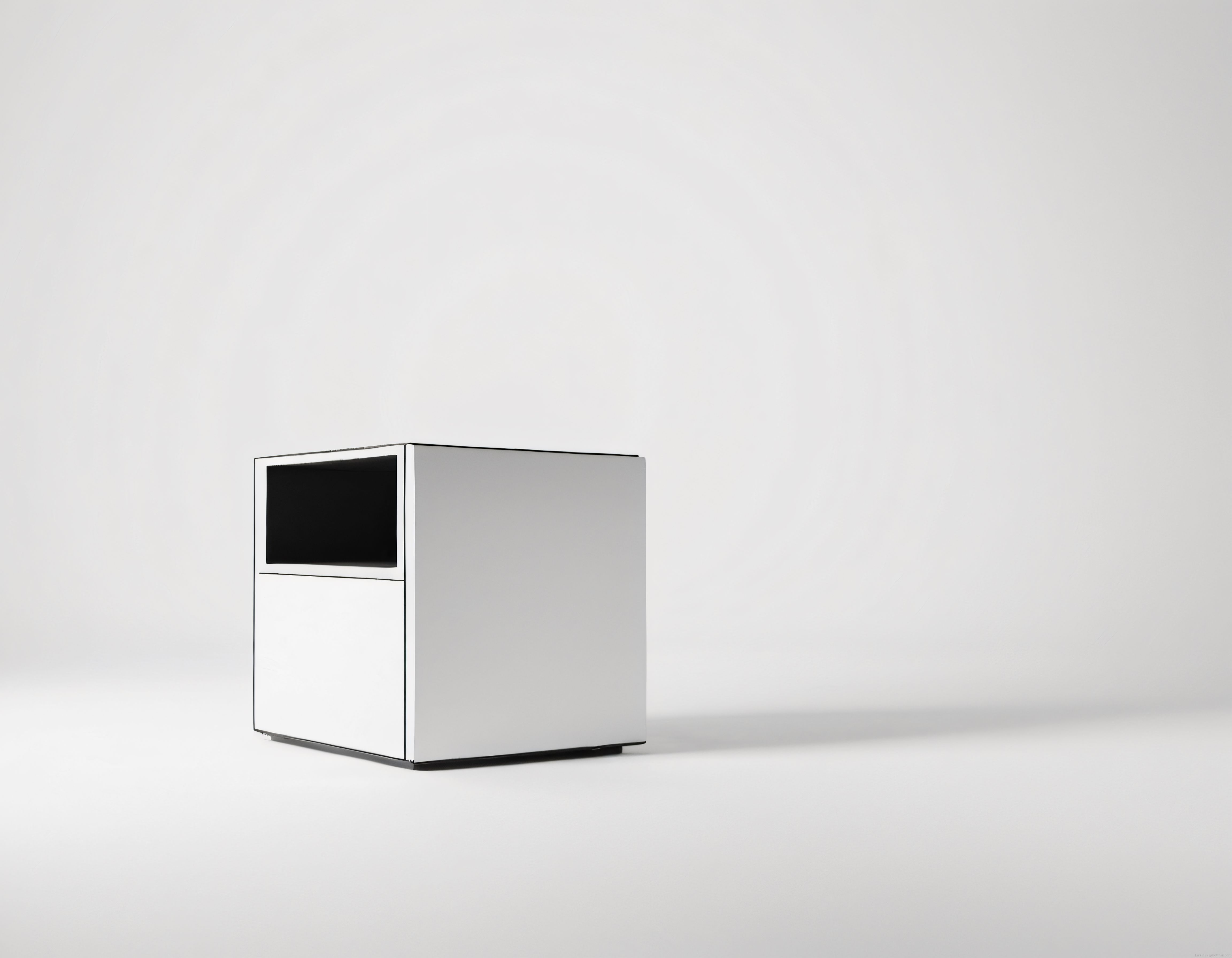 Minimalist Beyaz Küp Formlu Modern Elektronik Cihaz ve Temiz Stüdyo Arka Planı