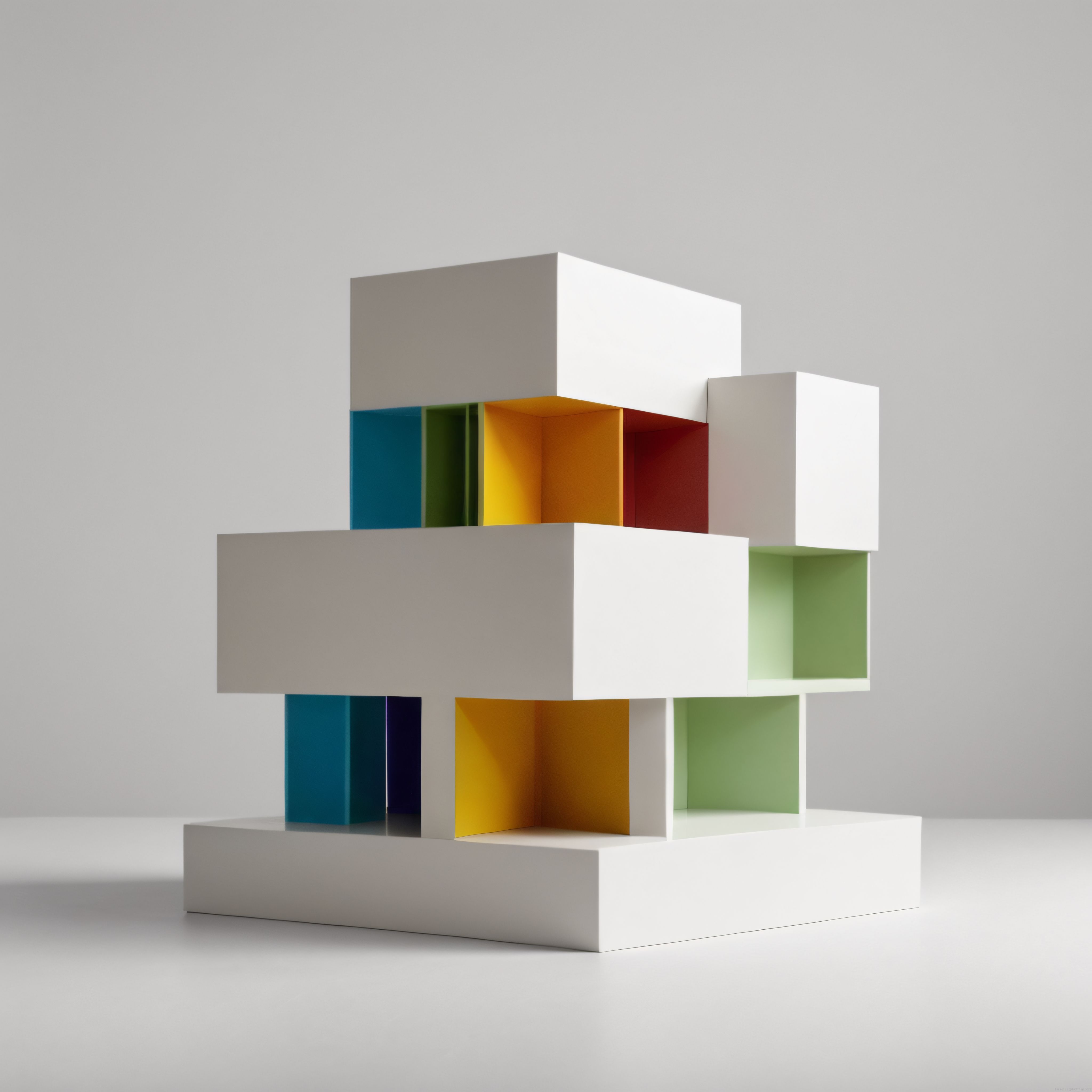 Minimalist Beyaz Küpler ve Saklı Renkler: Modern Soyut 3D Sanat Kompozisyonu