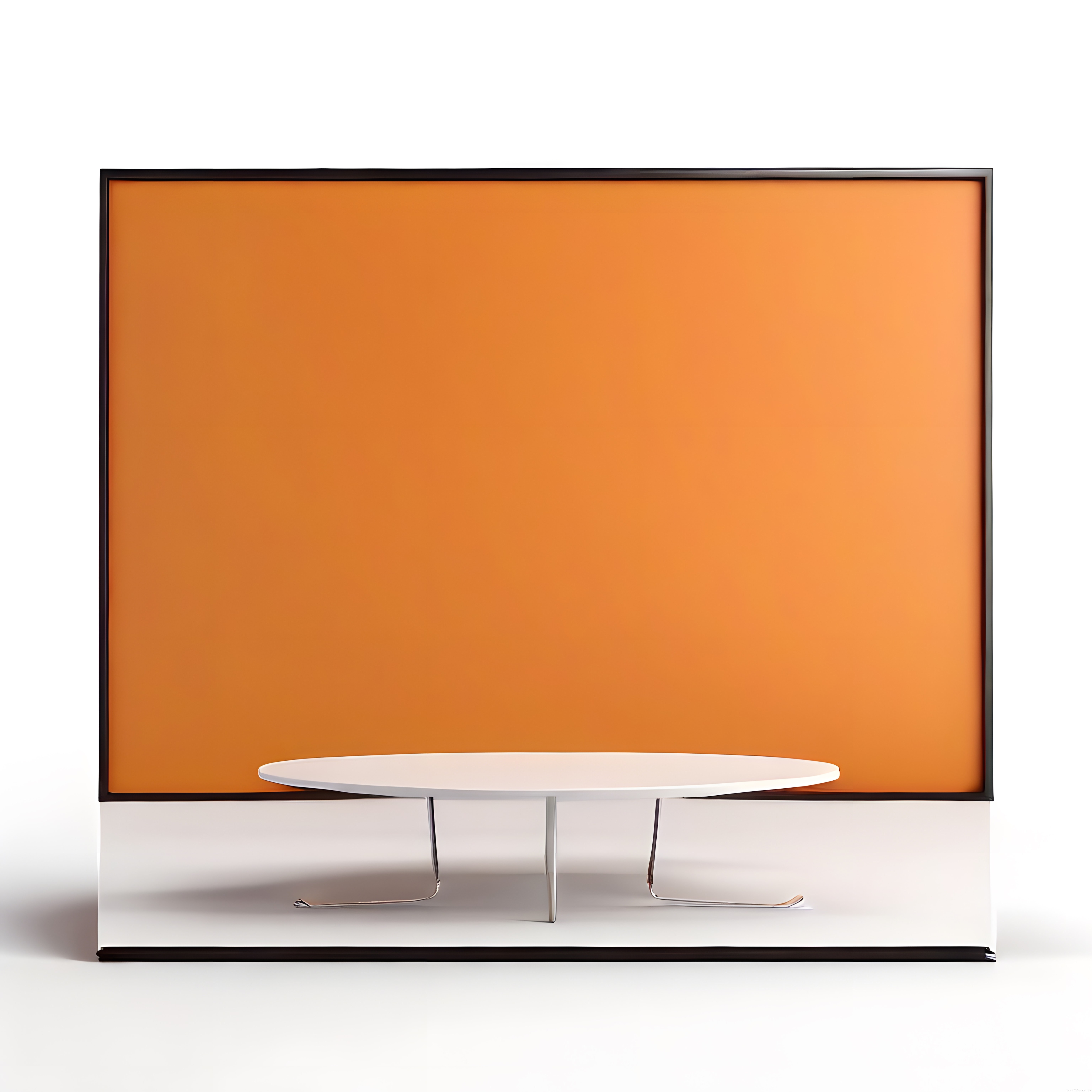 Minimalist Beyaz Masa ve Turuncu Duvar Panolu Modern İç Mekan Tasarımı