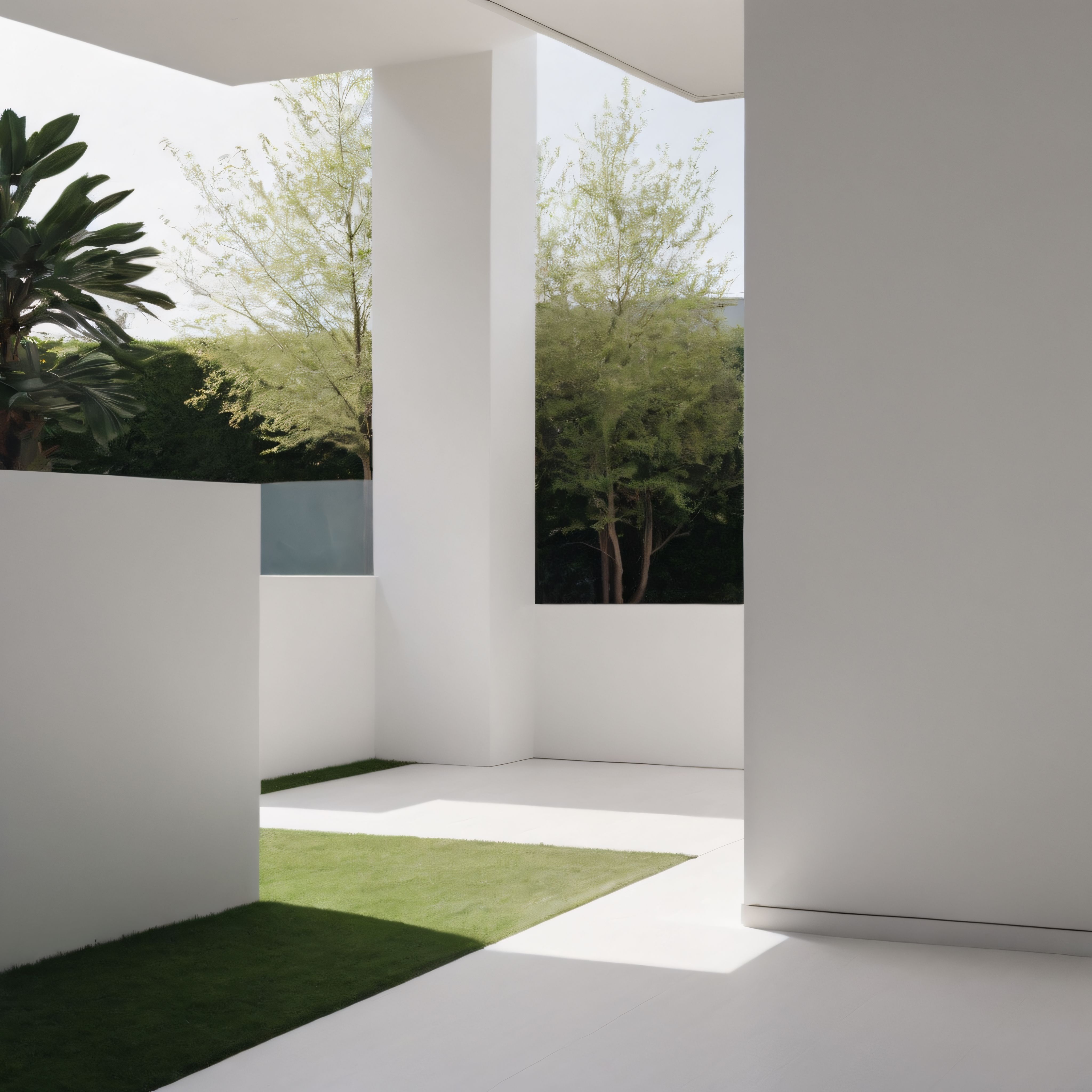 Minimalist Beyaz Mekanda Doğal Işık ve Yeşilliklerin Huzur Veren Uyumu