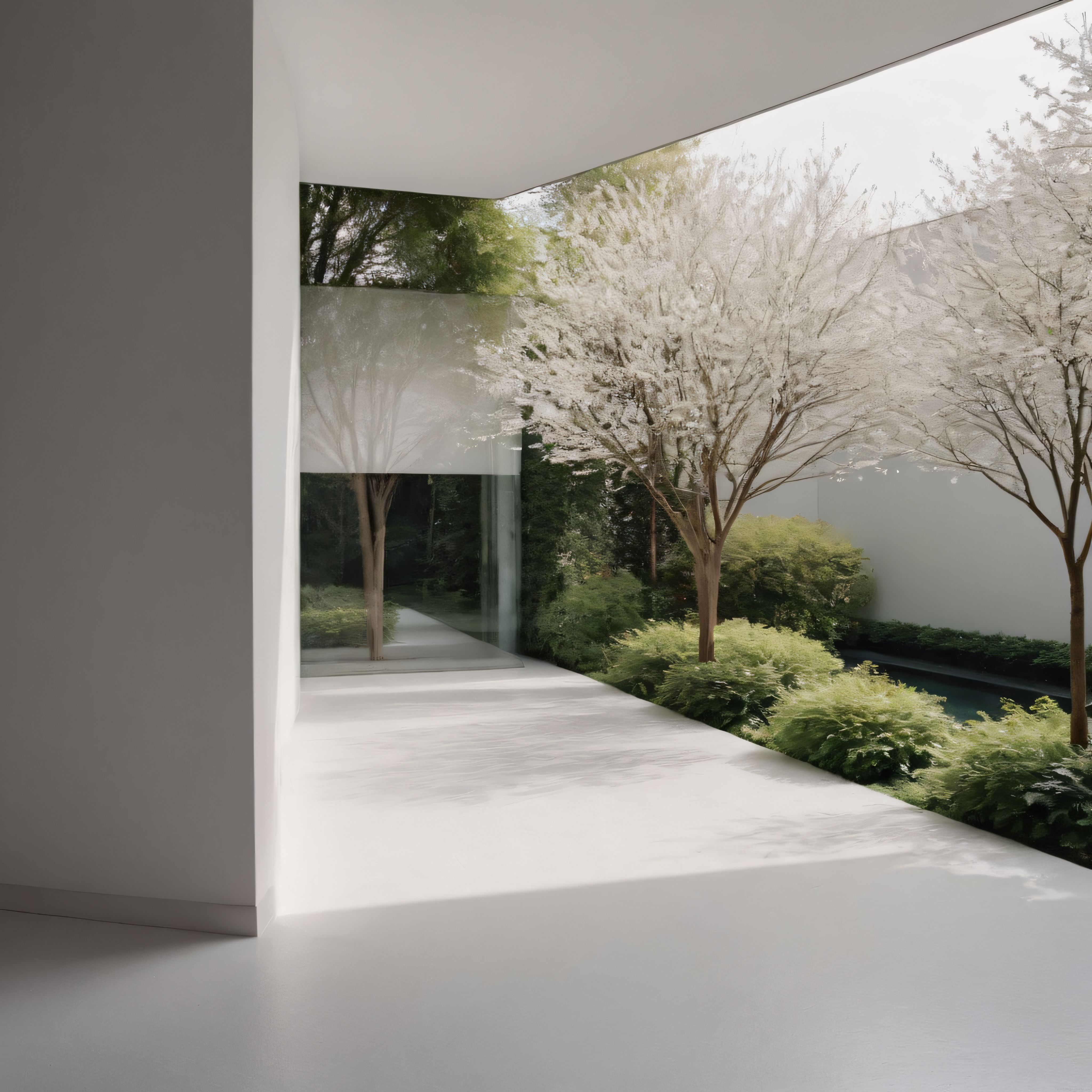 Minimalist Beyaz Mimarili Çağdaş Evin İç Bahçe ve Doğal Işık Tasarımı