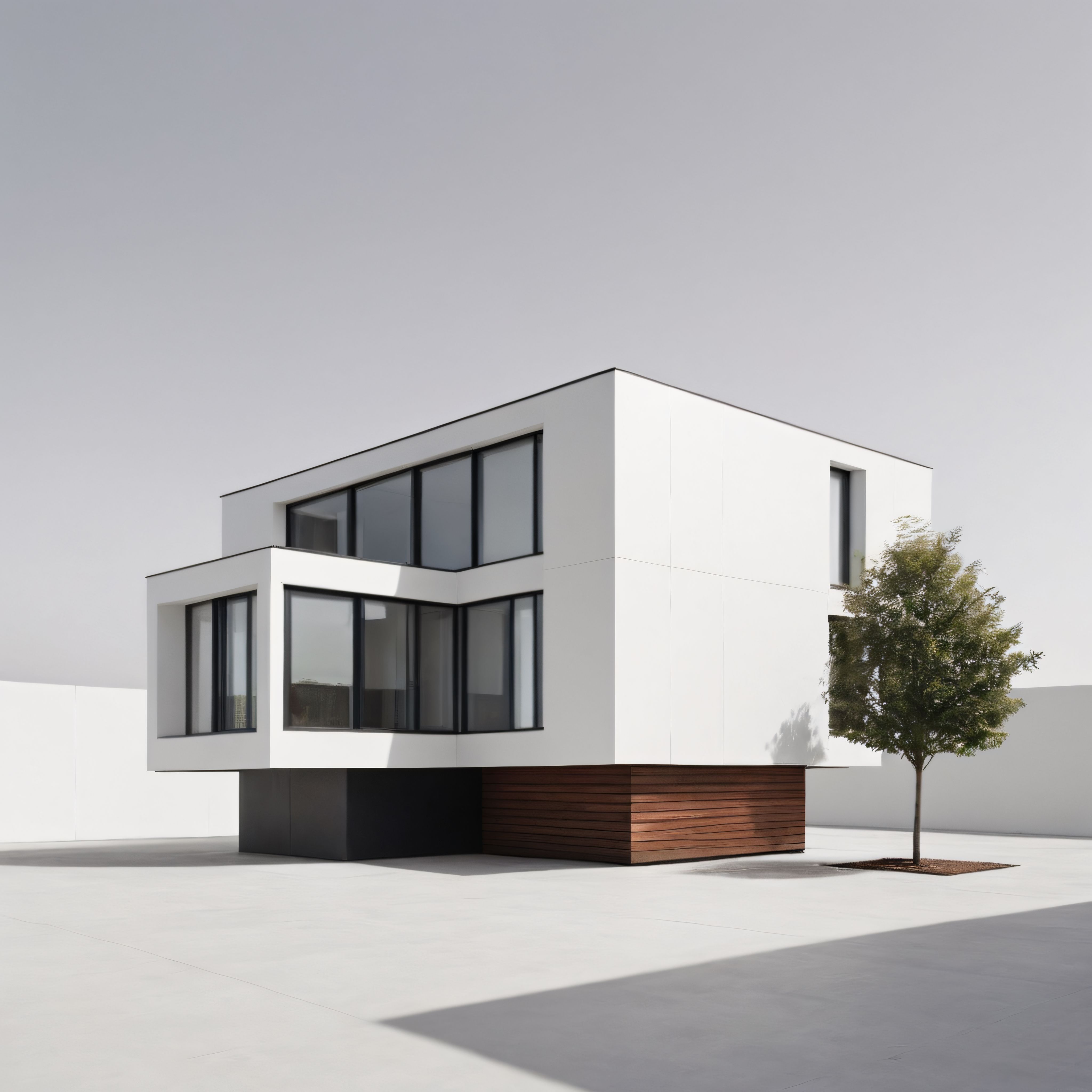Minimalist beyaz modern villa tasarımı ve geometrik mimari detayları