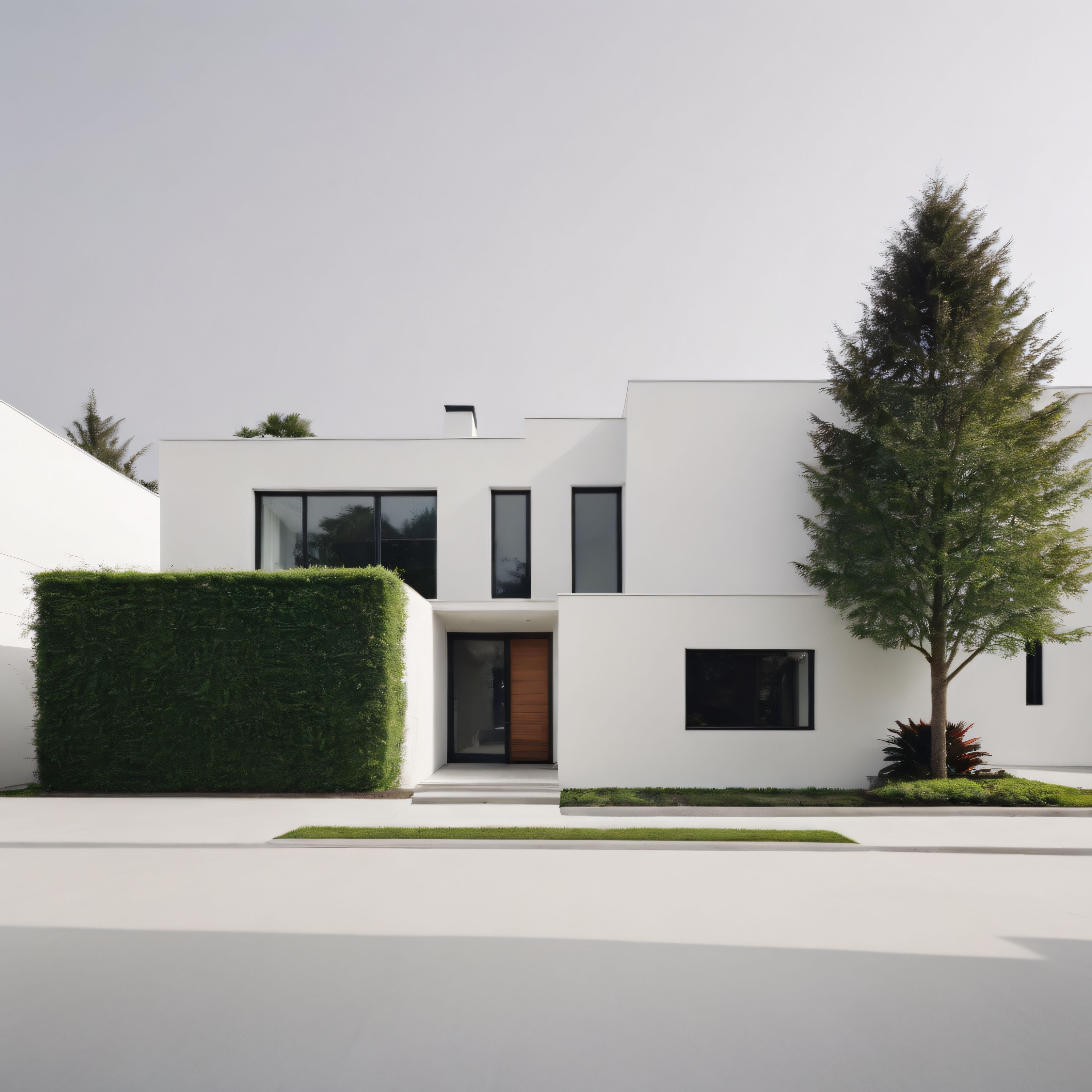 Minimalist beyaz modern villa ve sade çizgilerle tasarlanmış çağdaş konut