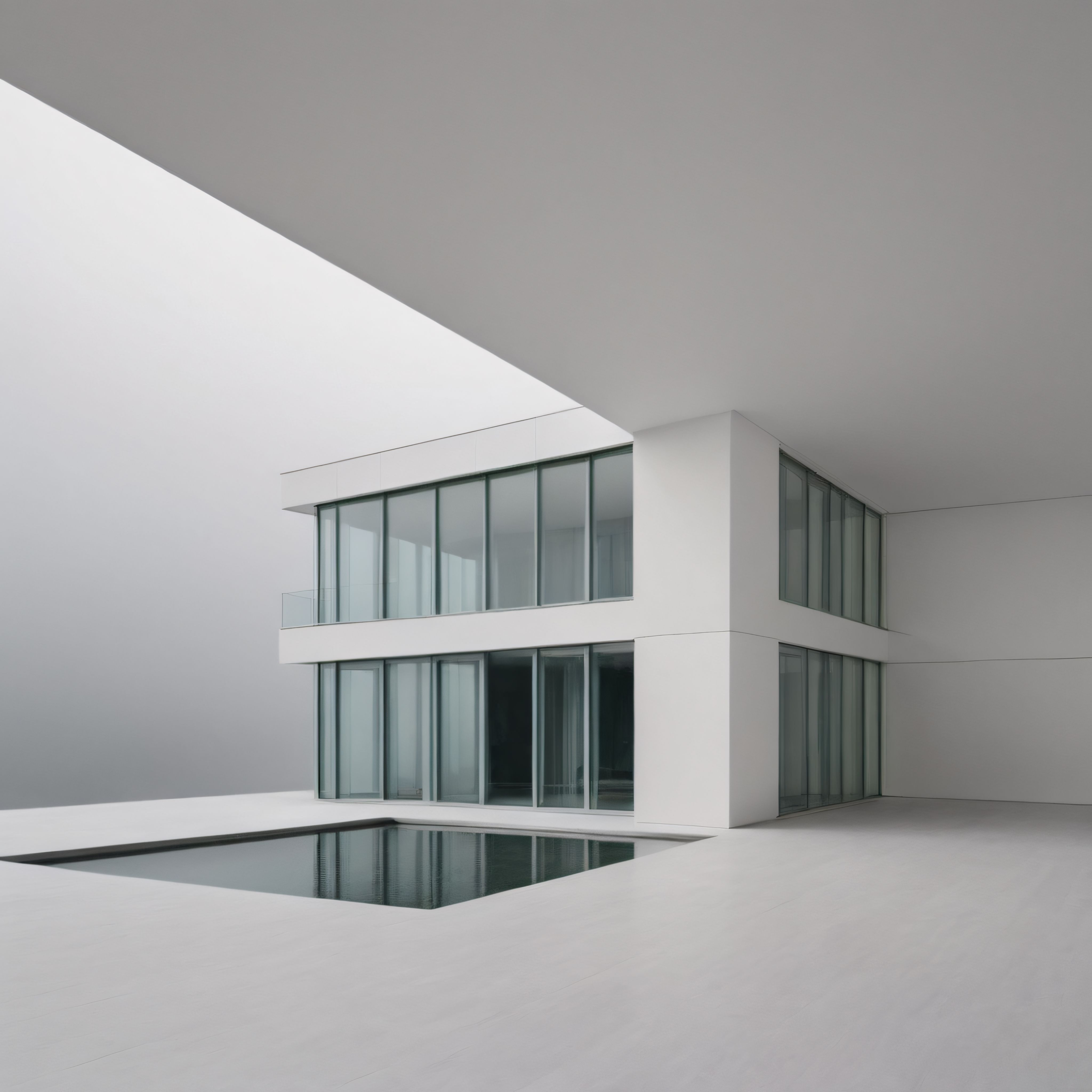 Minimalist Beyaz Modern Villa ve Yansıtıcı Havuzlu Çağdaş Mimari Tasarım
