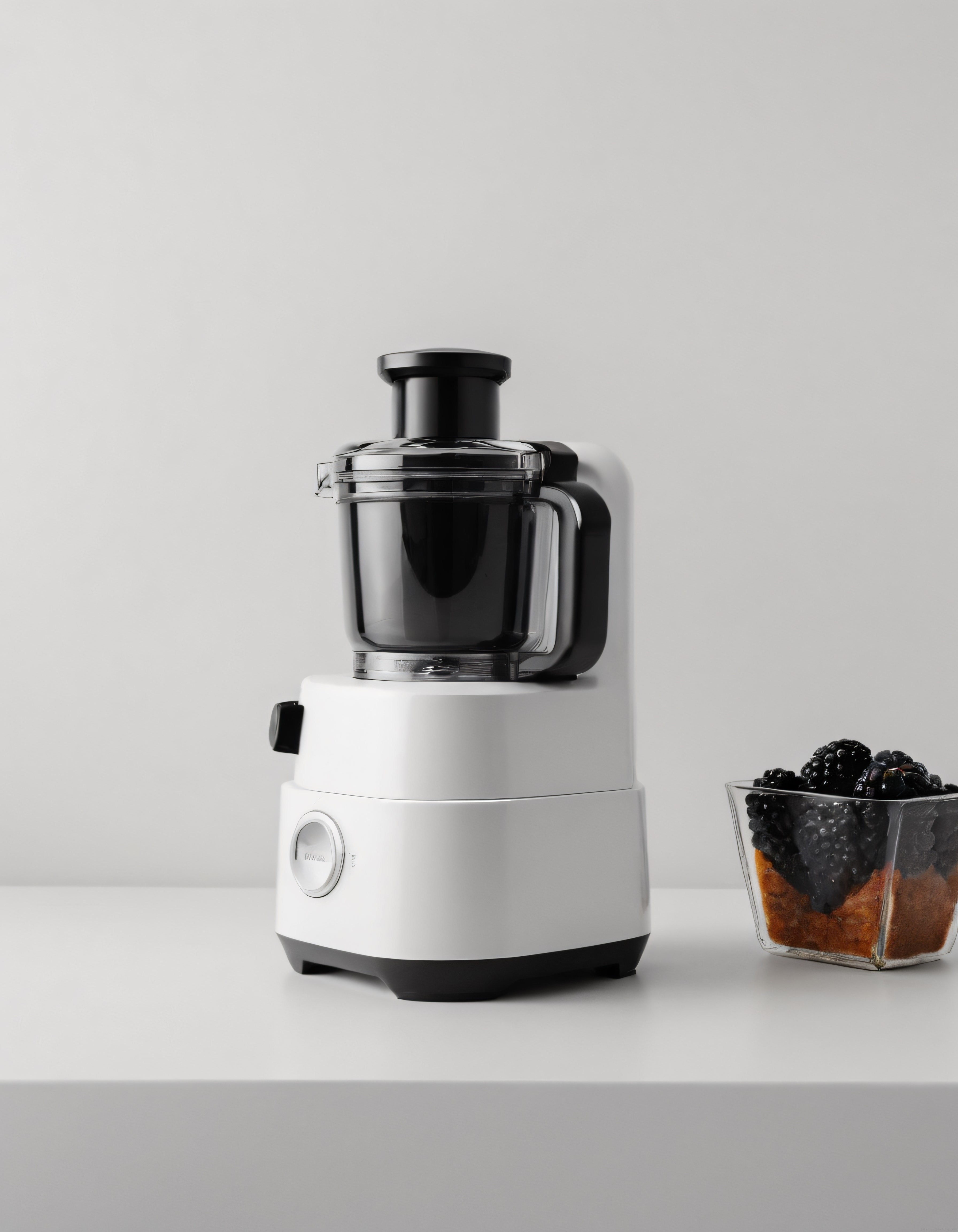 Minimalist Beyaz Mutfak Robotu ve Taze Böğürtlen ile Sağlıklı Yaşam