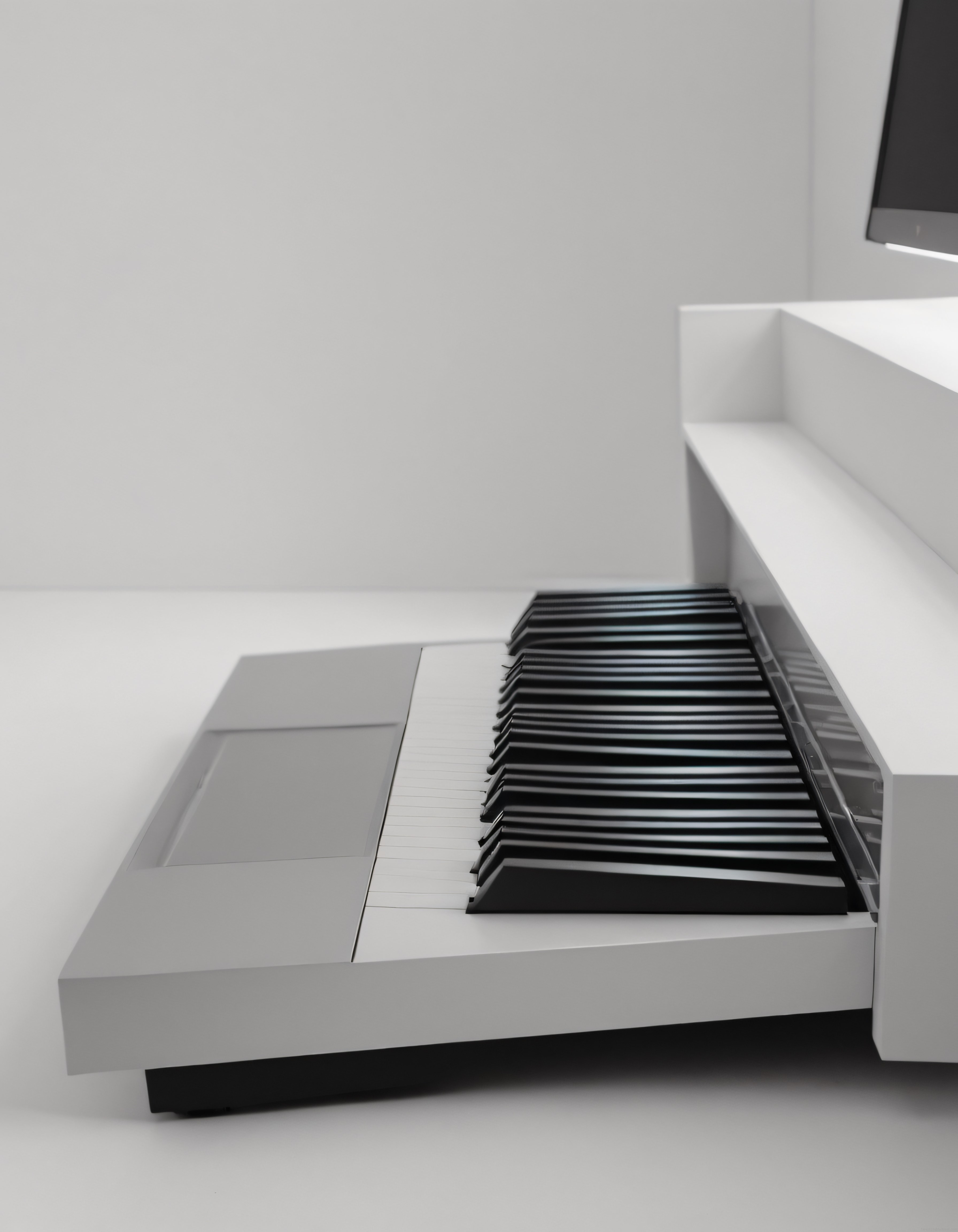Minimalist Beyaz Odada Pencere Kenarında Modern Piyano ve Tuşları
