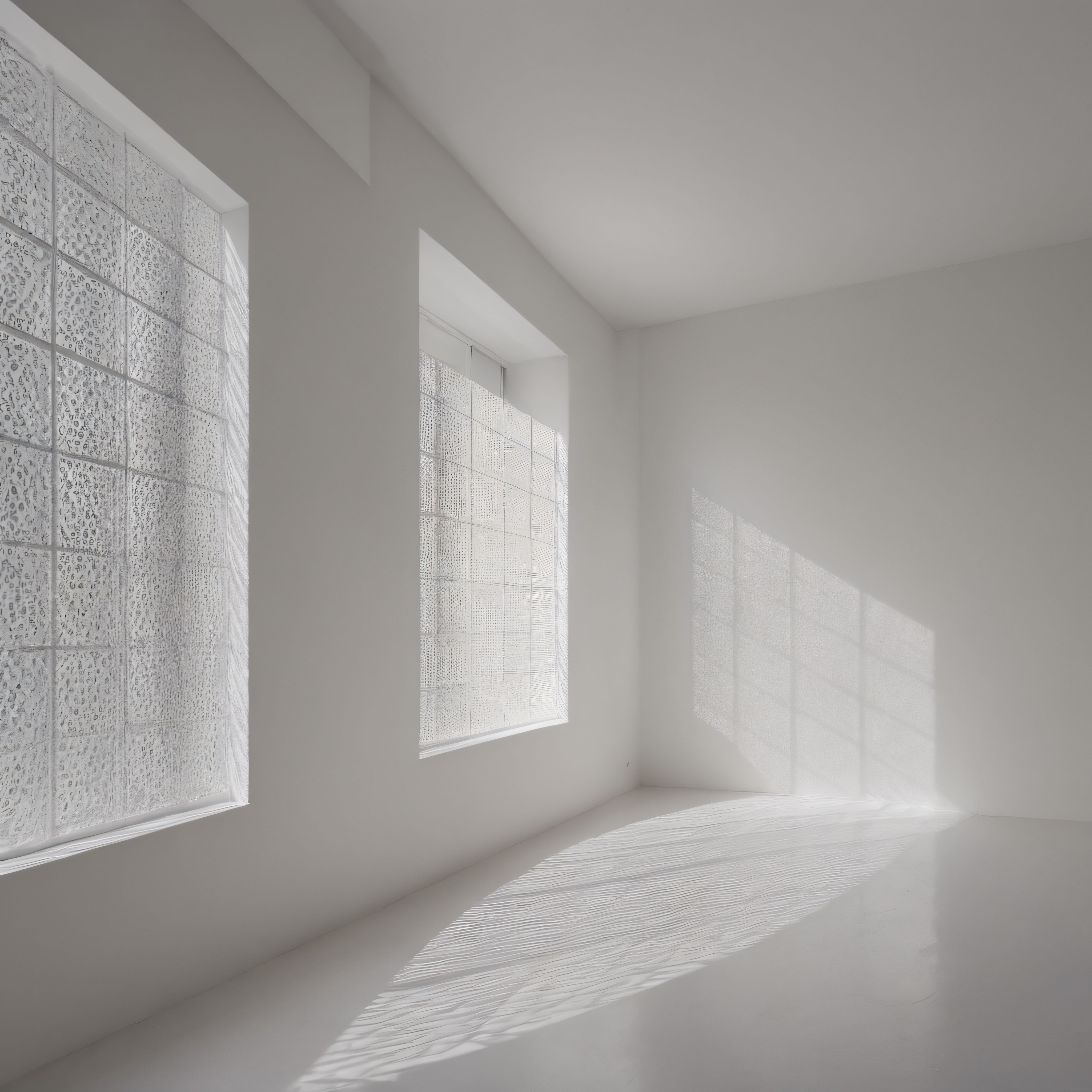 Minimalist Beyaz Odada Pencereden Süzülen Işık ve Desenli Gölgeler