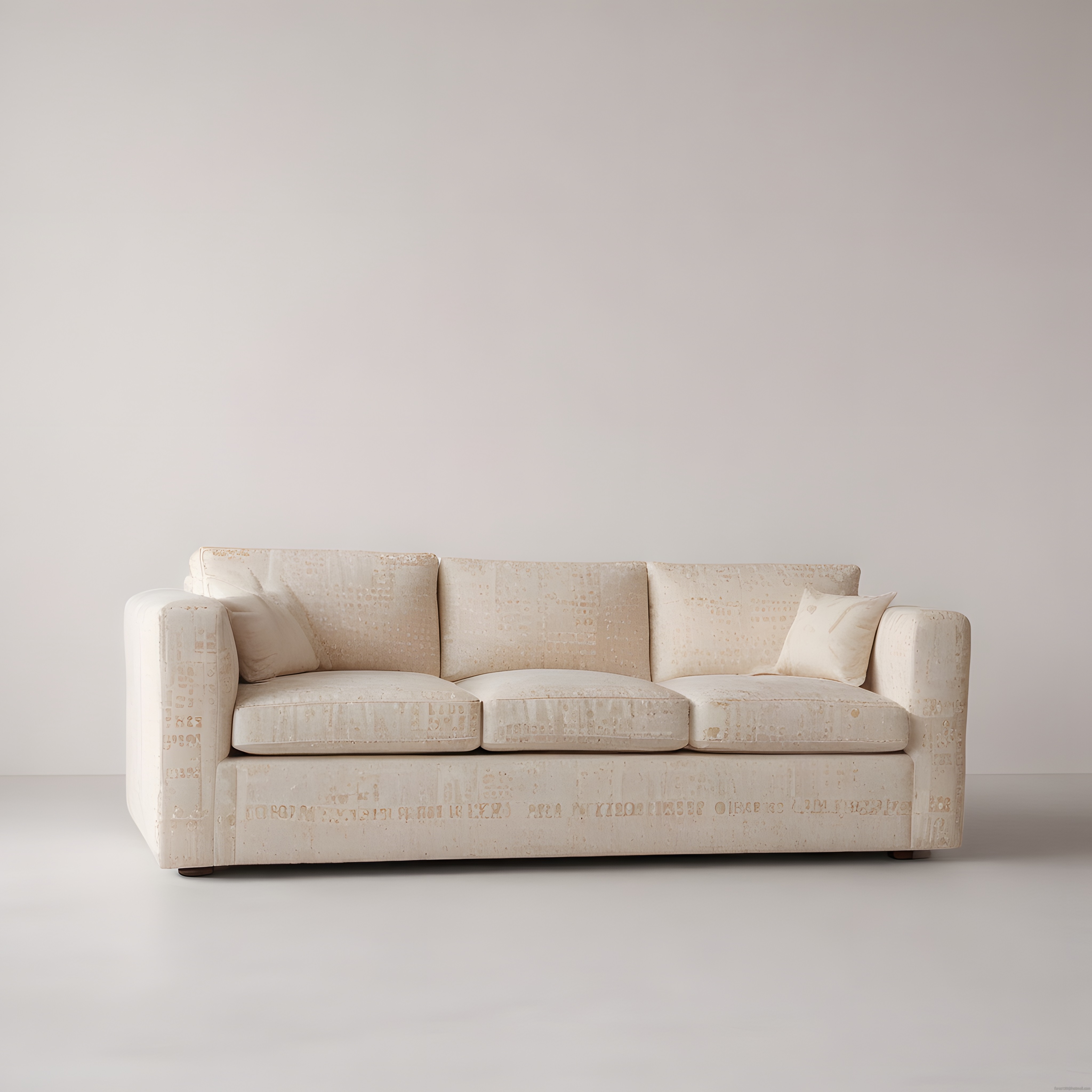 Minimalist Beyaz Odada Vintage Desenli Üçlü Kanepe ve Dekoratif Minderler