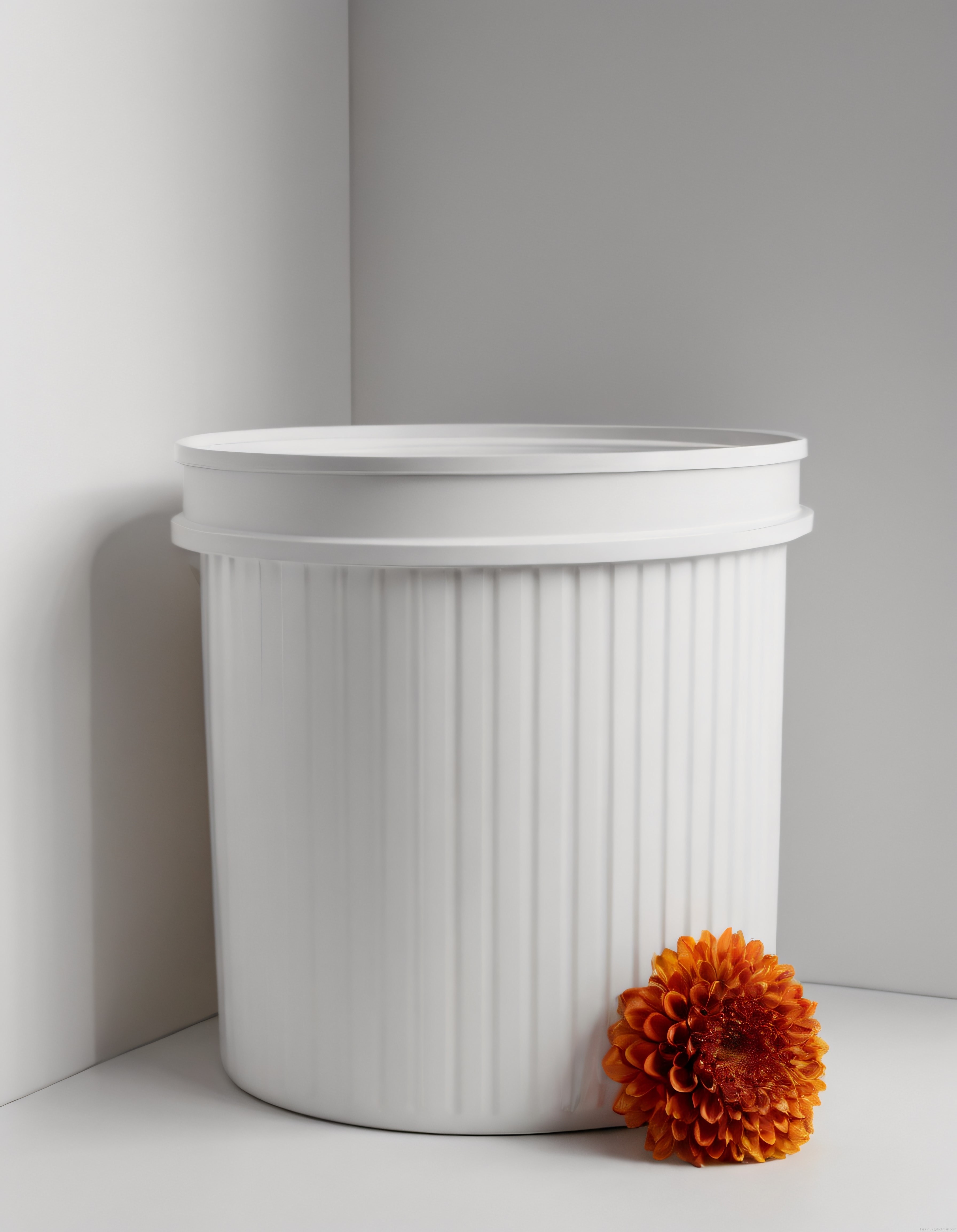 Minimalist Beyaz Oluklu Kapaklı Kutu ve Turuncu Dahlia Dekorasyonu