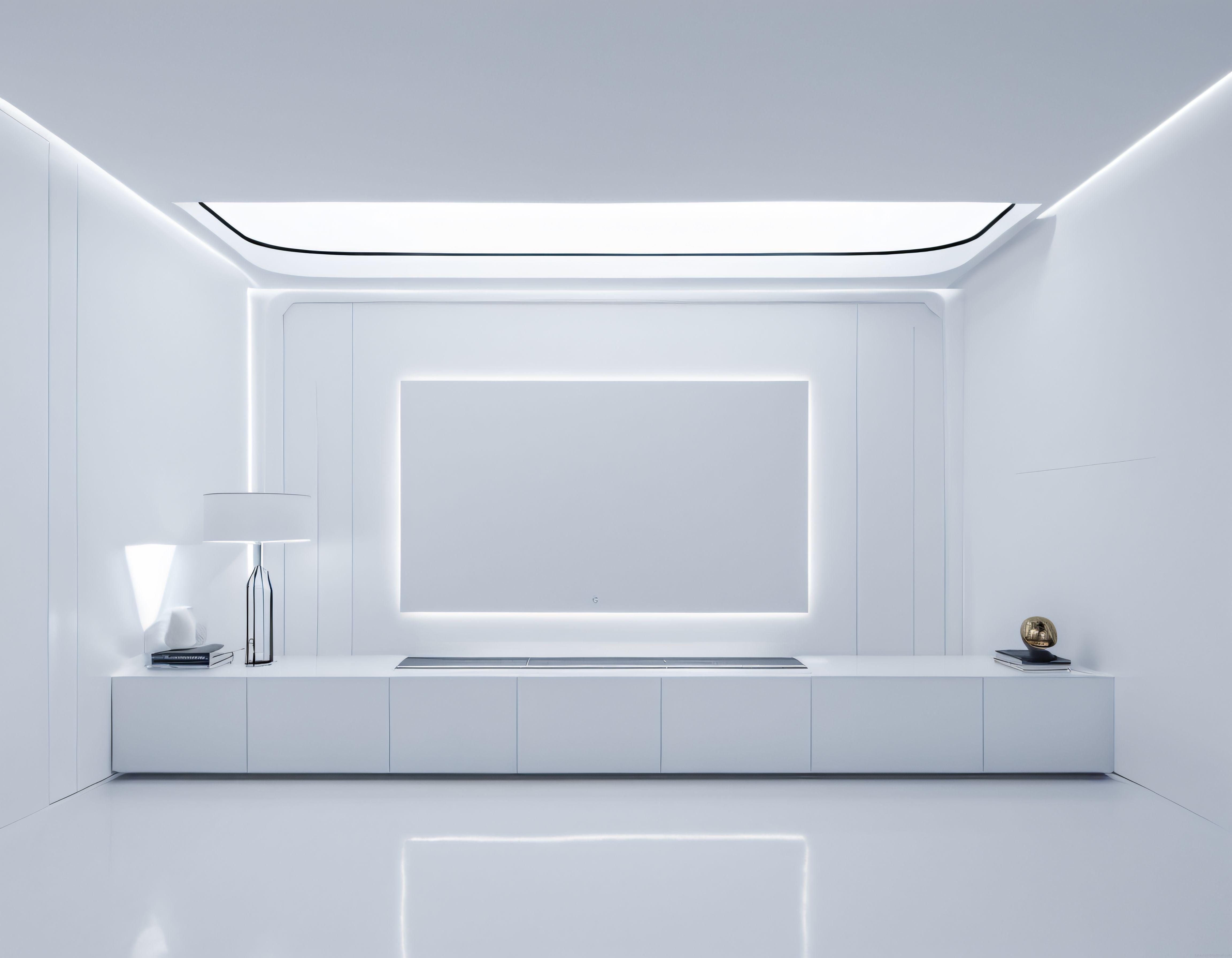 Minimalist Beyaz Oturma Odası Tv Ünitesi ve Led Işık Şeridi Modern Tasarım